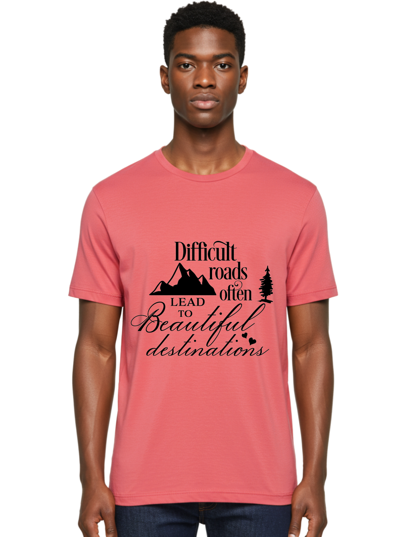 Difficult-Roads-Lead-To-Beautiful-Destinations Men'S Graphic Tee, 100% Cotton, Comfortable Casual Summer Wear, Machine Washable, Inspirational Quote, Motivational Phrase, Travel Inspiration, Mountain Landscape, Wanderlust, Adventure, Aac648 22