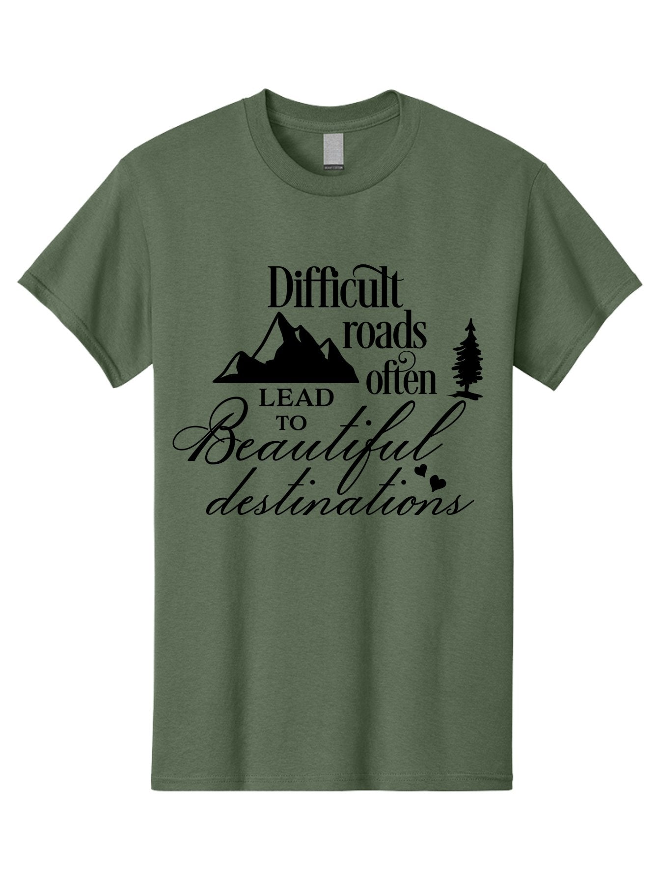 Difficult-Roads-Lead-To-Beautiful-Destinations Men'S Graphic Tee, 100% Cotton, Comfortable Casual Summer Wear, Machine Washable, Inspirational Quote, Motivational Phrase, Travel Inspiration, Mountain Landscape, Wanderlust, Adventure, Aac648 10