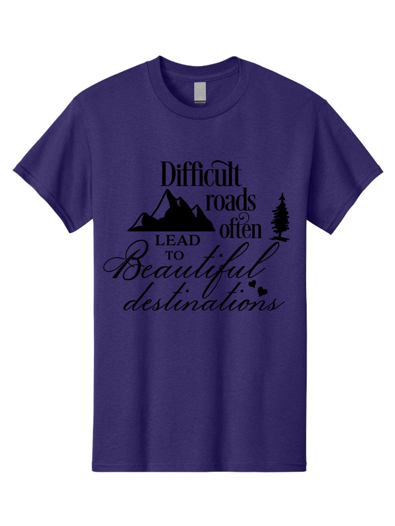 Difficult-Roads-Lead-To-Beautiful-Destinations Men'S Graphic Tee, 100% Cotton, Comfortable Casual Summer Wear, Machine Washable, Inspirational Quote, Motivational Phrase, Travel Inspiration, Mountain Landscape, Wanderlust, Adventure, Aac648 8