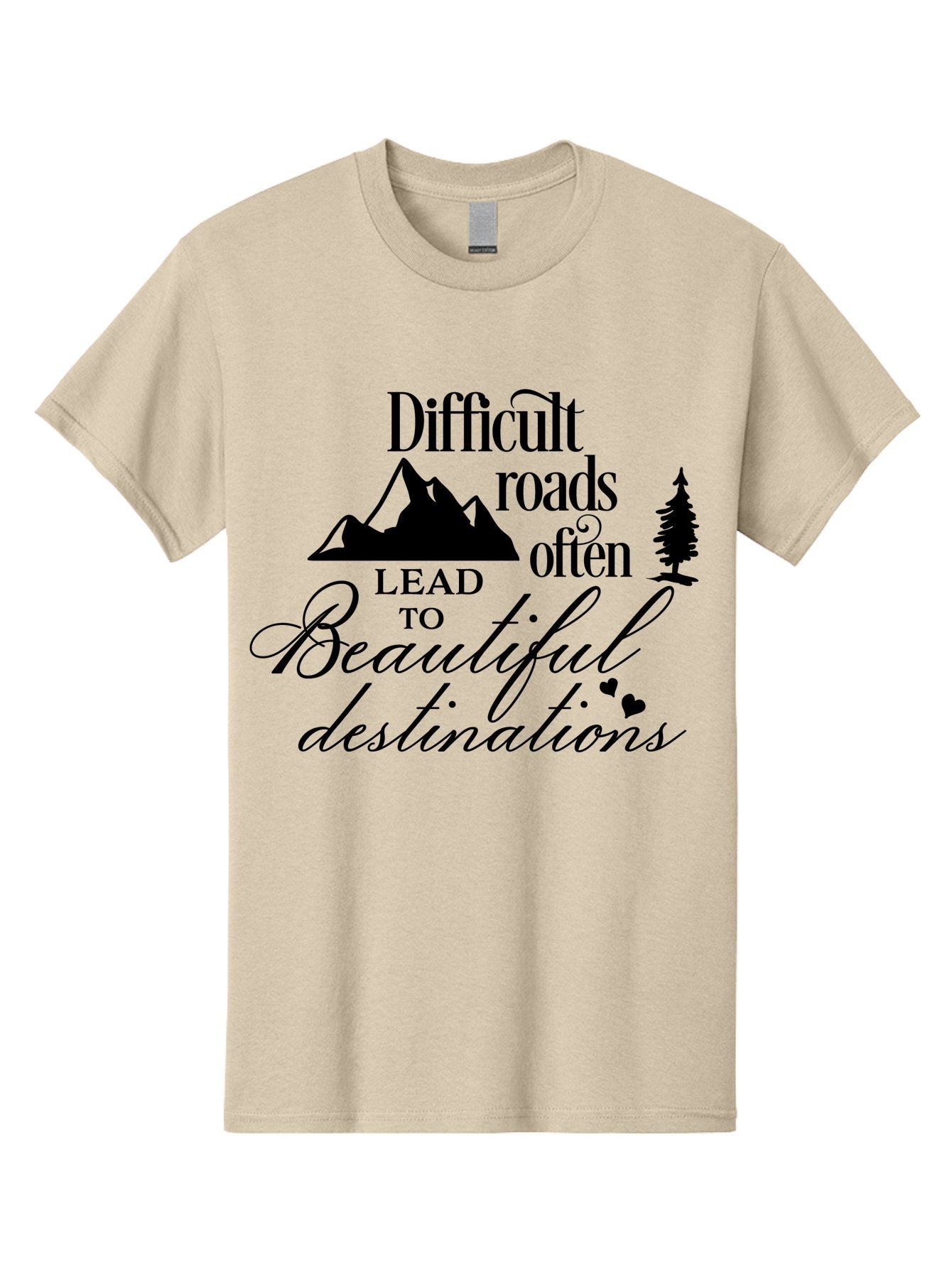 Difficult-Roads-Lead-To-Beautiful-Destinations Men'S Graphic Tee, 100% Cotton, Comfortable Casual Summer Wear, Machine Washable, Inspirational Quote, Motivational Phrase, Travel Inspiration, Mountain Landscape, Wanderlust, Adventure, Aac648 9