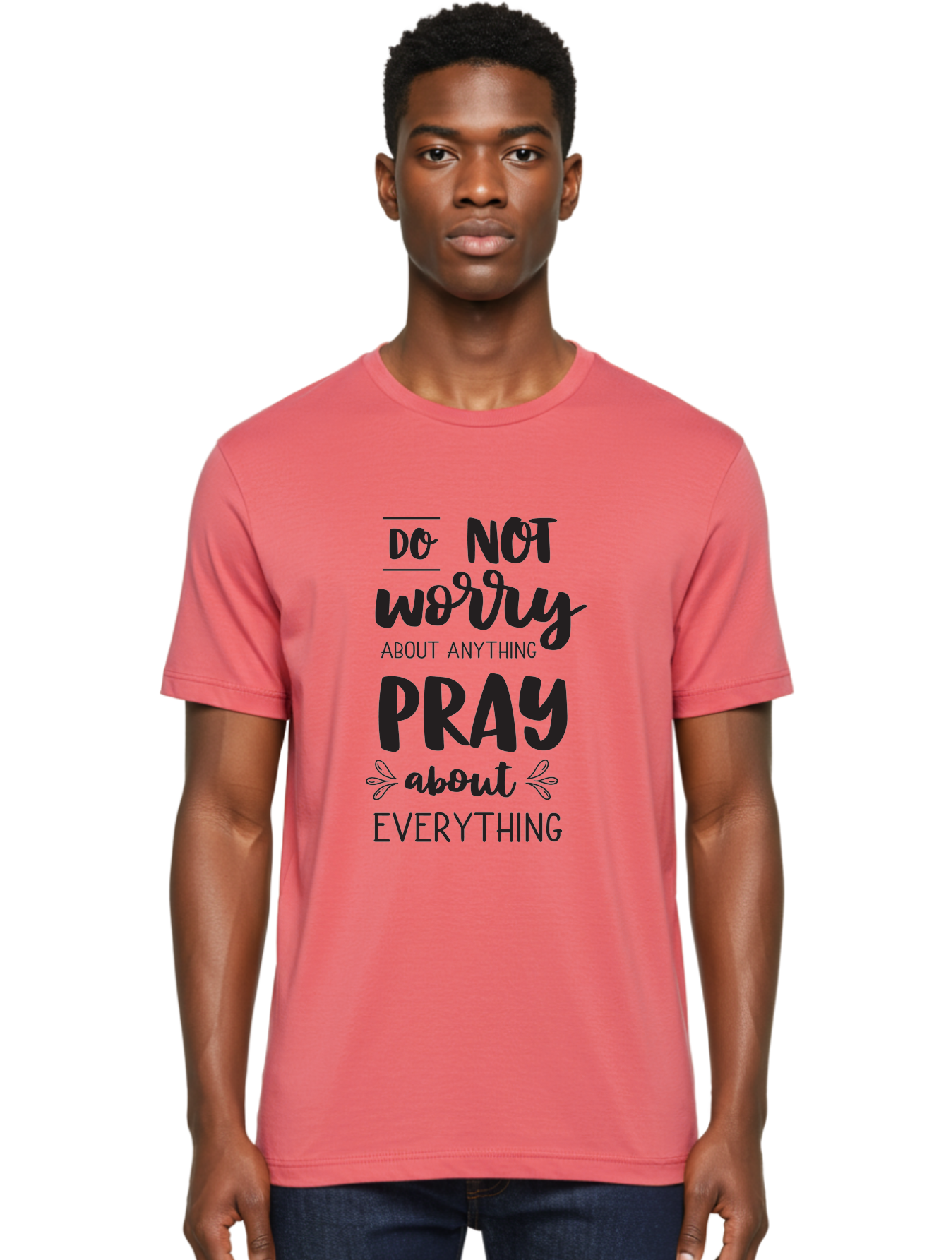 Do-Not-Worry-About-Anything-Pray-About-Everything Men'S Graphic Tee, 100% Cotton, Comfortable Casual Summer Wear, Machine Washable, Inspirational Quote, Motivational Phrase, Do Not Worry, Pray About Everything, Faith-Based Message, Aac650 18