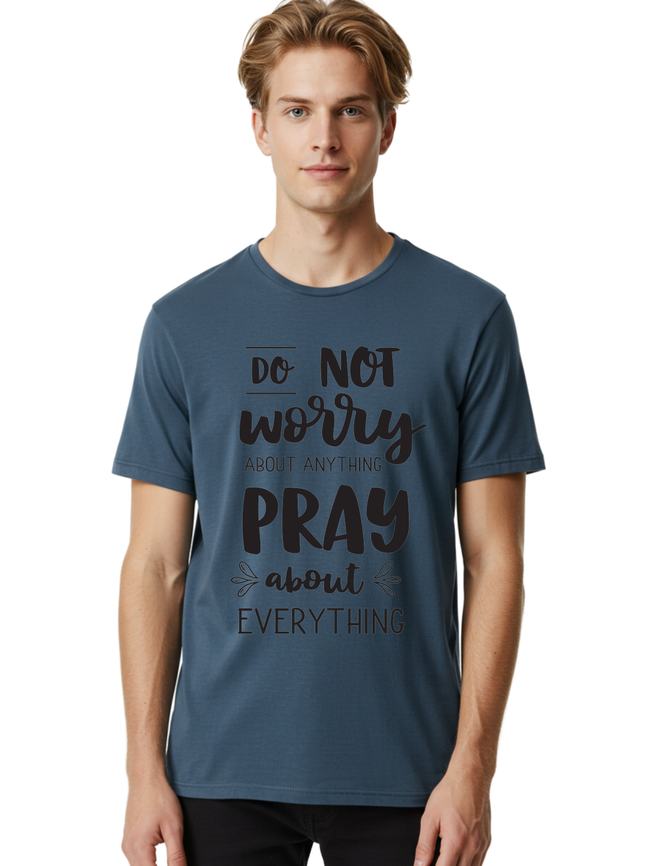 Do-Not-Worry-About-Anything-Pray-About-Everything Men'S Graphic Tee, 100% Cotton, Comfortable Casual Summer Wear, Machine Washable, Inspirational Quote, Motivational Phrase, Do Not Worry, Pray About Everything, Faith-Based Message, Aac650 4