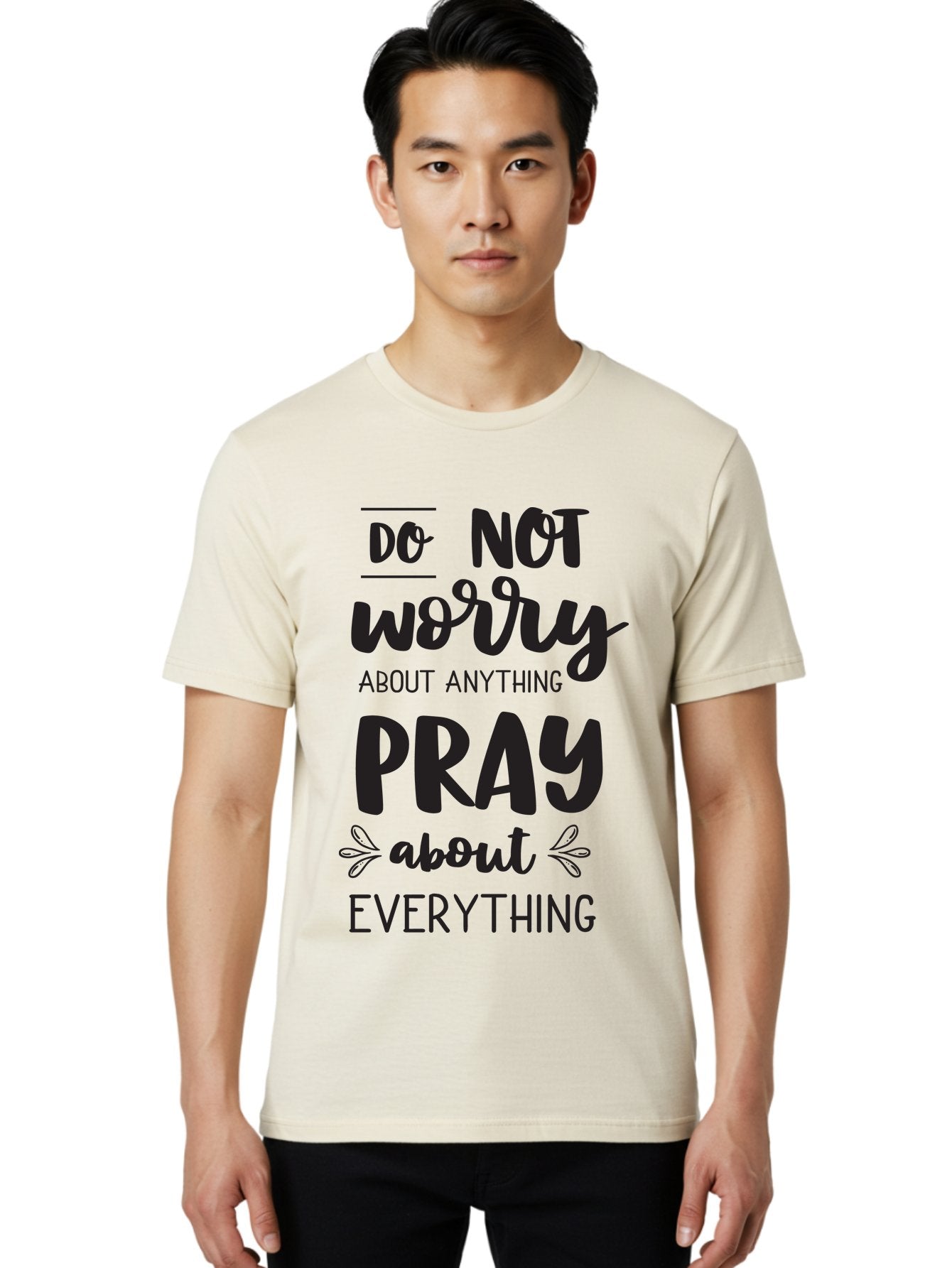 Do-Not-Worry-About-Anything-Pray-About-Everything Men'S Graphic Tee, 100% Cotton, Comfortable Casual Summer Wear, Machine Washable, Inspirational Quote, Motivational Phrase, Do Not Worry, Pray About Everything, Faith-Based Message, Aac650 17