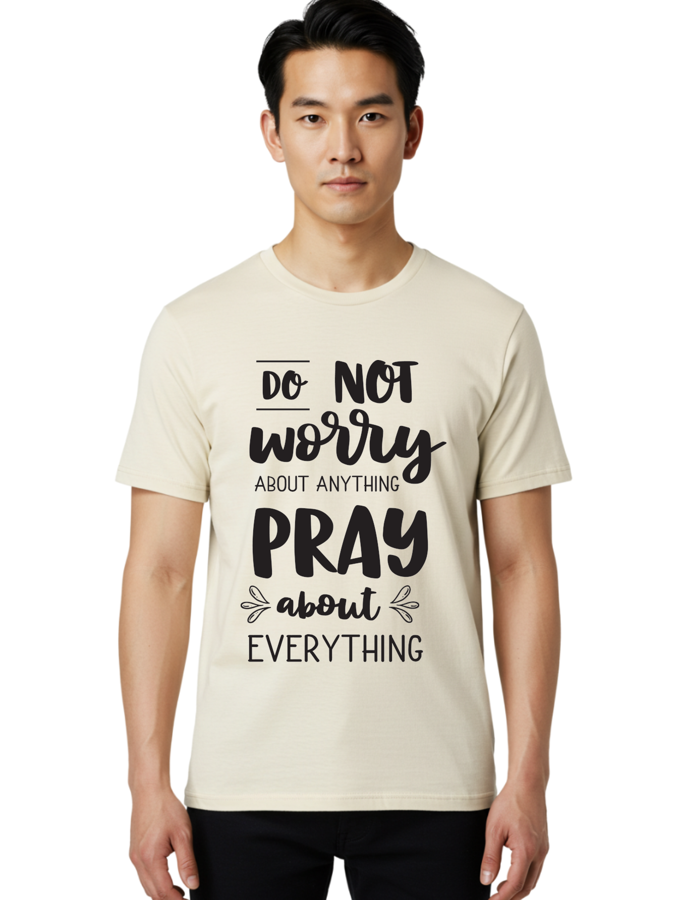 Do-Not-Worry-About-Anything-Pray-About-Everything Men'S Graphic Tee, 100% Cotton, Comfortable Casual Summer Wear, Machine Washable, Inspirational Quote, Motivational Phrase, Do Not Worry, Pray About Everything, Faith-Based Message, Aac650 28