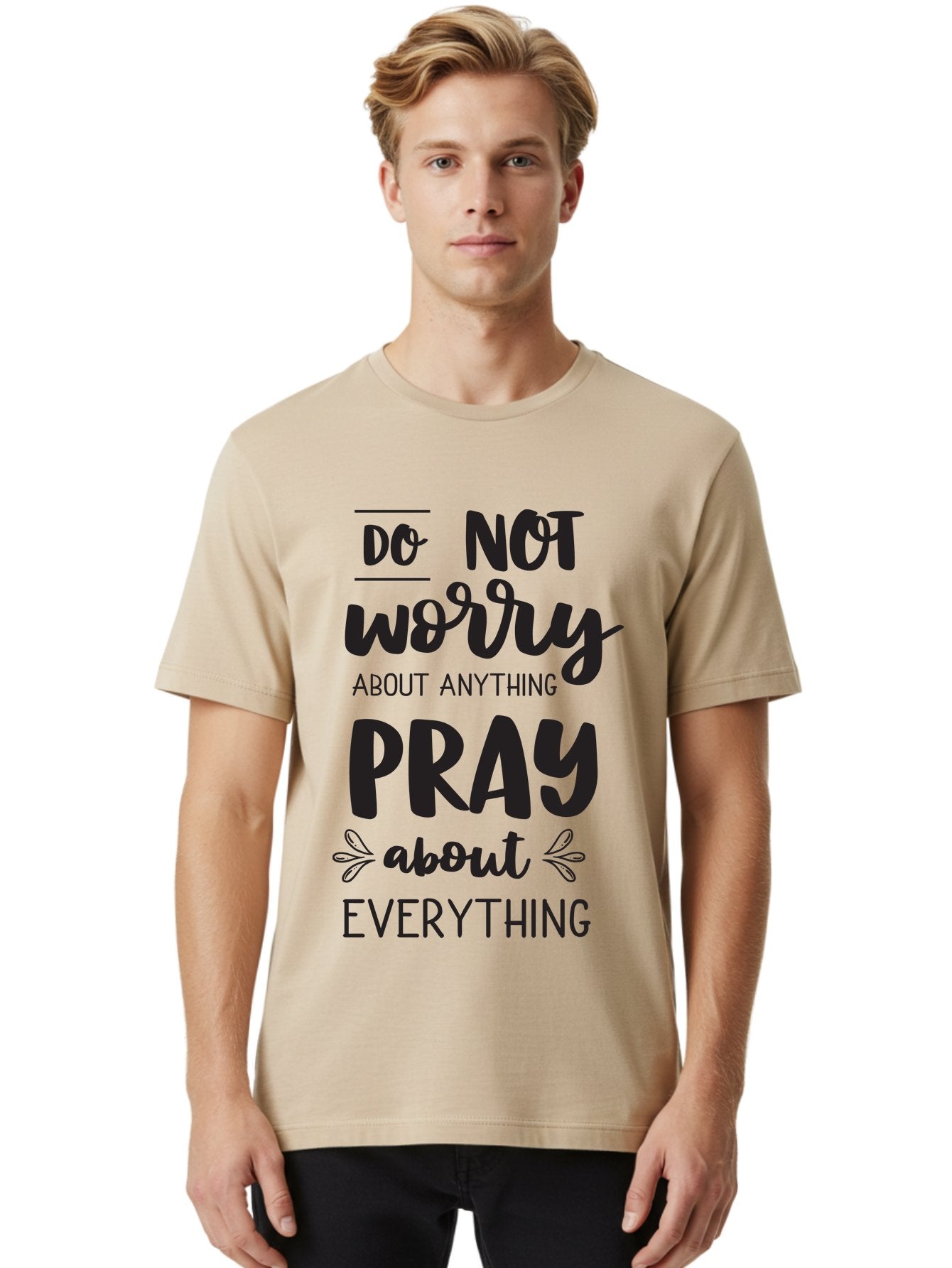Do-Not-Worry-About-Anything-Pray-About-Everything Men'S Graphic Tee, 100% Cotton, Comfortable Casual Summer Wear, Machine Washable, Inspirational Quote, Motivational Phrase, Do Not Worry, Pray About Everything, Faith-Based Message, Aac650 20