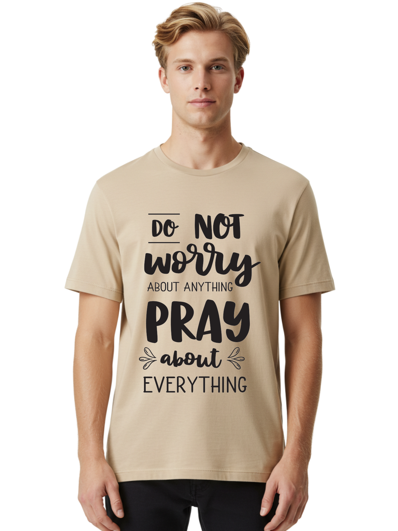 Do-Not-Worry-About-Anything-Pray-About-Everything Men'S Graphic Tee, 100% Cotton, Comfortable Casual Summer Wear, Machine Washable, Inspirational Quote, Motivational Phrase, Do Not Worry, Pray About Everything, Faith-Based Message, Aac650 30