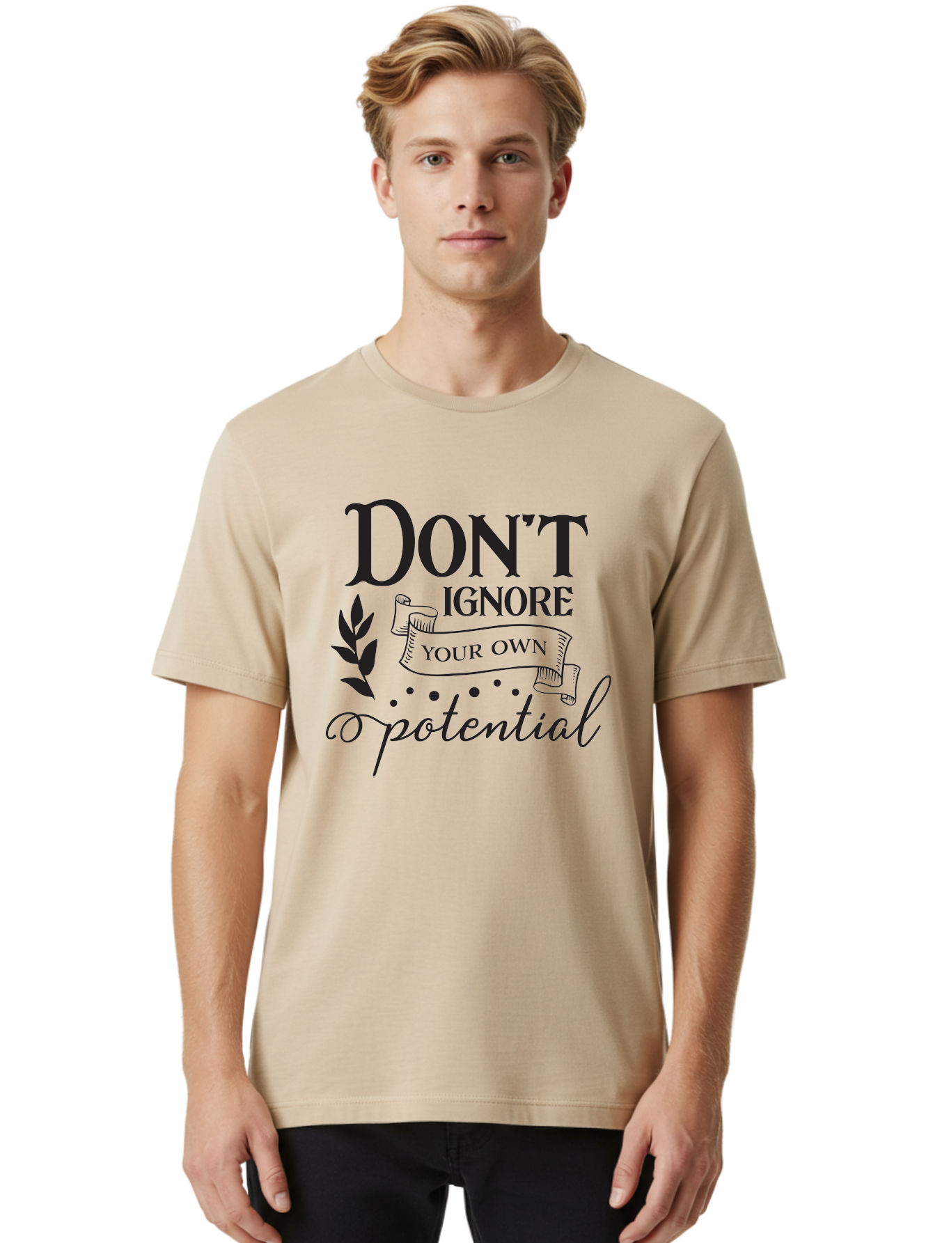 Don-T-Ignore-Your-Own-Potential Men'S Graphic Tee, 100% Cotton, Comfortable Casual Summer Wear, Machine Washable, Motivational Quote, Inspiring Phrase, Positive Affirmation, Empowerment Message, Personal Growth, Self-Improvement, Don'T Ignore, Aac653 14