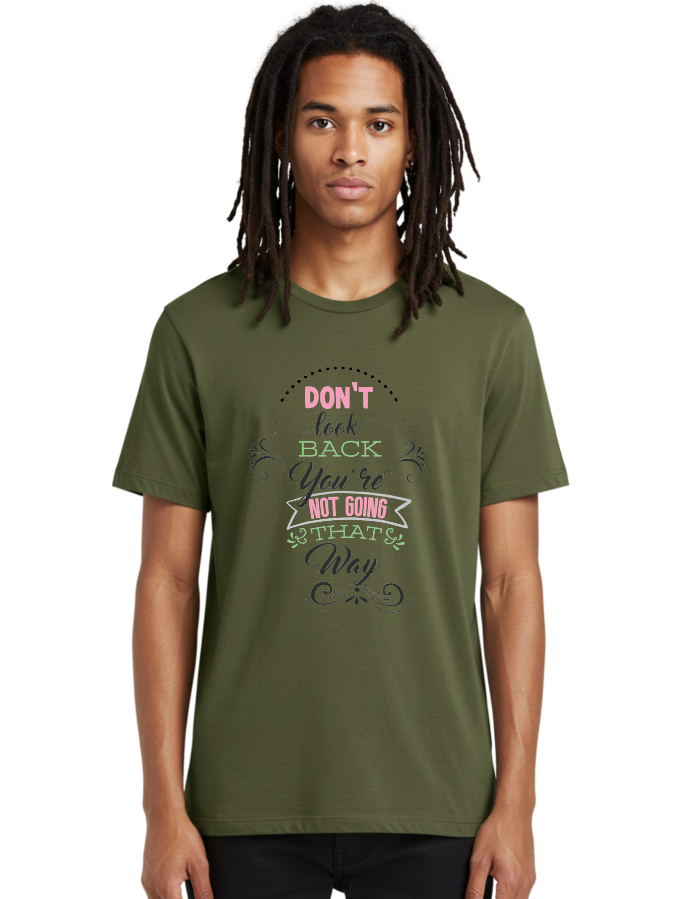 Don-T-Look-Back-You-Re-Not-Going-That-Way Men'S Graphic Tee, 100% Cotton, Comfortable Casual Summer Wear, Machine Washable, Motivational Quote, Inspirational Message, Positive Affirmation, Life Advice, Move Forward, Don'T Look Back, Aac655 18