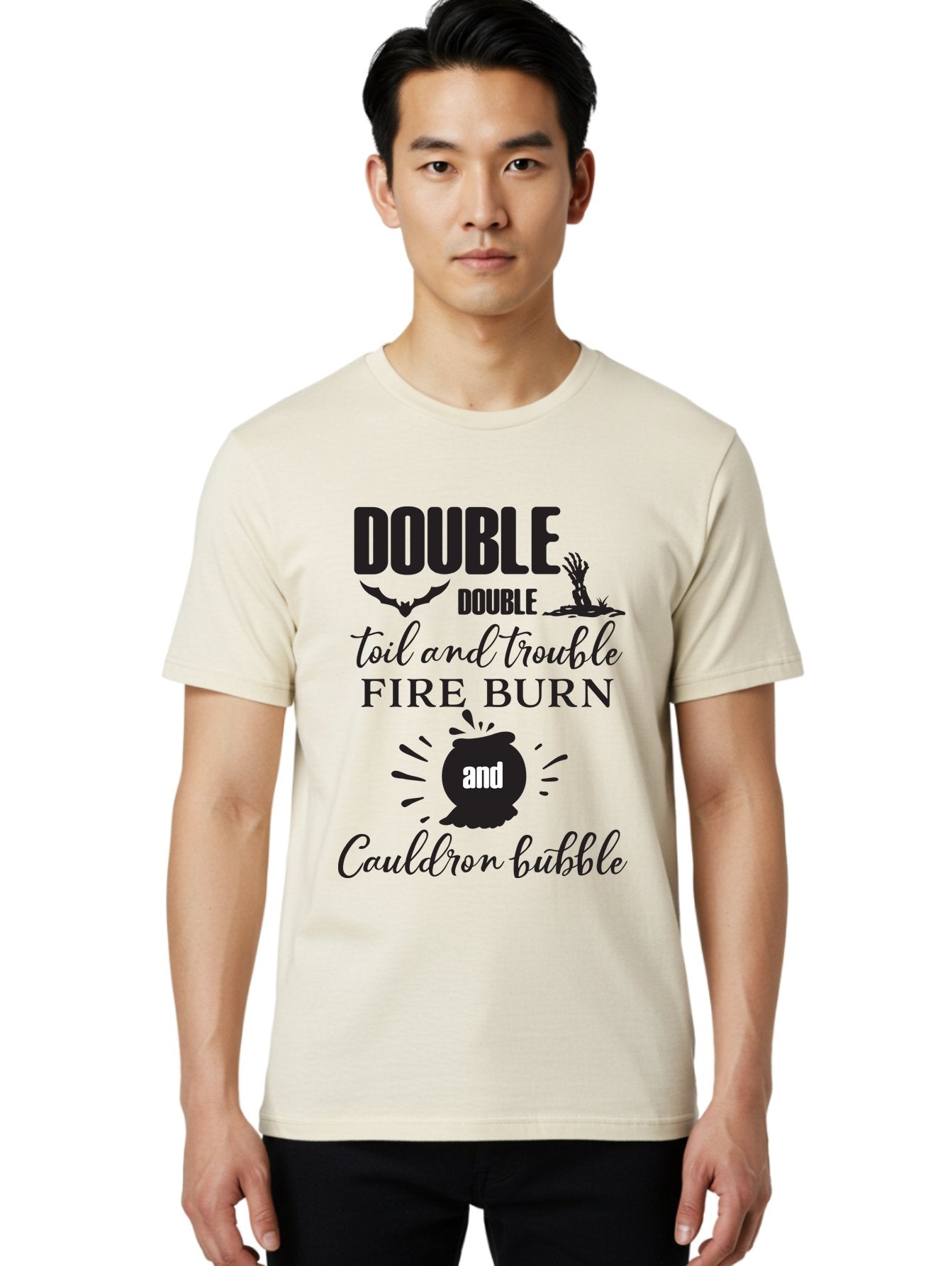 Double-Double-Toil-And-Trouble Men'S Graphic Tee, 100% Cotton, Comfortable Casual Summer Wear, Machine Washable, Halloween Quote, Witchy Vibes, Spooky Season, Macbeth Reference, Double Double Toil And Trouble, Halloween Graphics, Aac660 29
