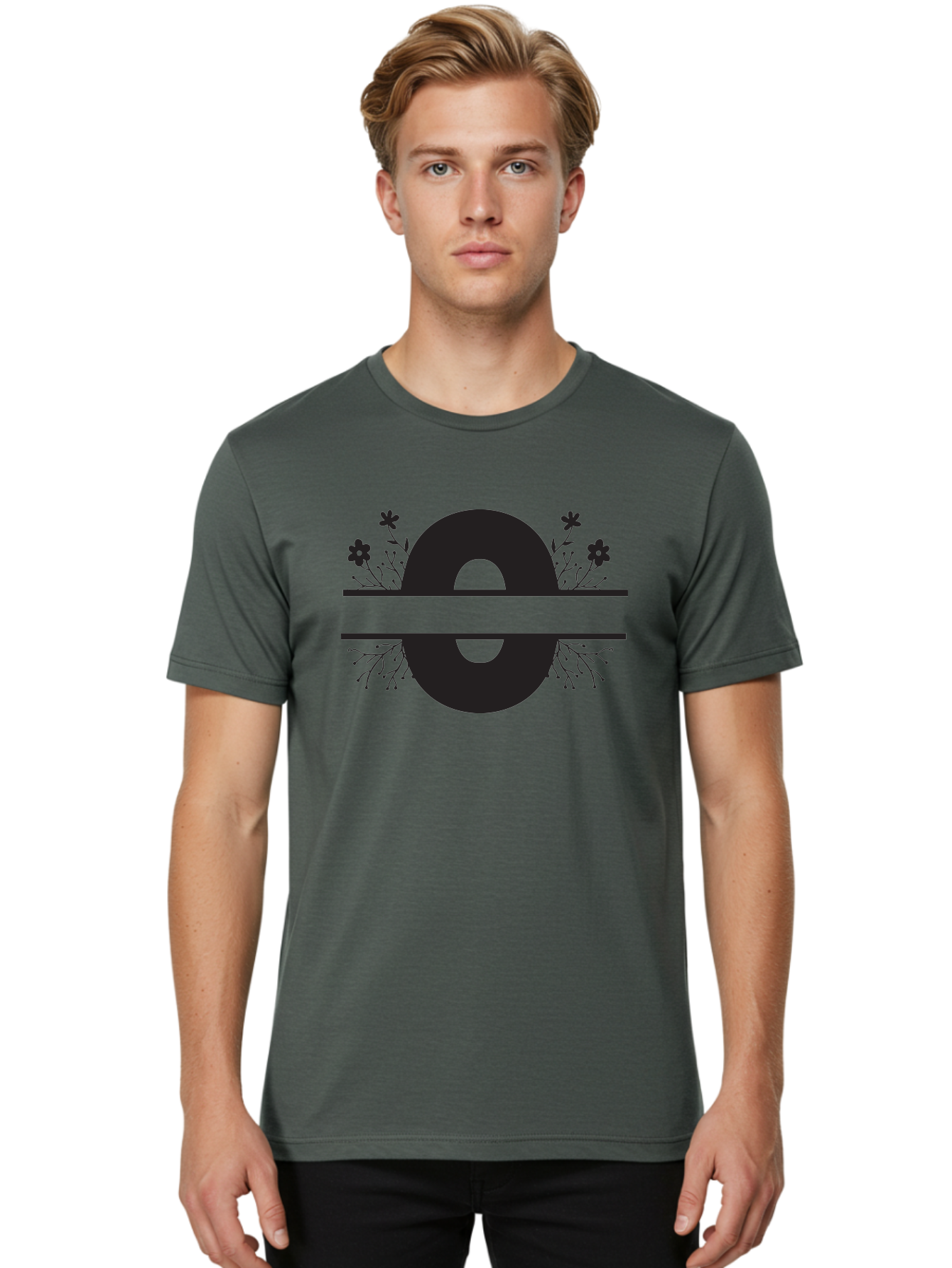 E-2 Men'S Graphic Tee, 100% Cotton, Comfortable Casual Summer Wear, Machine Washable, Black Letter E, Floral Design, Abstract Art, Minimalist Style, Bold Typography, Artistic Expression, Elegance, Simplicity, Modern Aesthetic, Unique Design, Aac665 12