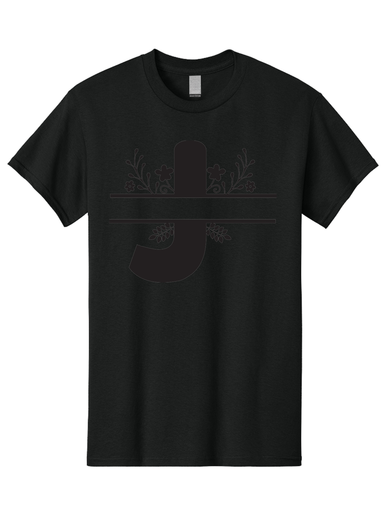 E-Symbol Men'S Graphic Tee, 100% Cotton, Comfortable Casual Summer Wear, Machine Washable, Floral Alphabet, Decorative Letter, Black And Green, Bold Font, Flowers And Leaves, Elegant Design, Stylized Lettering, Unique Typography Aac666 23