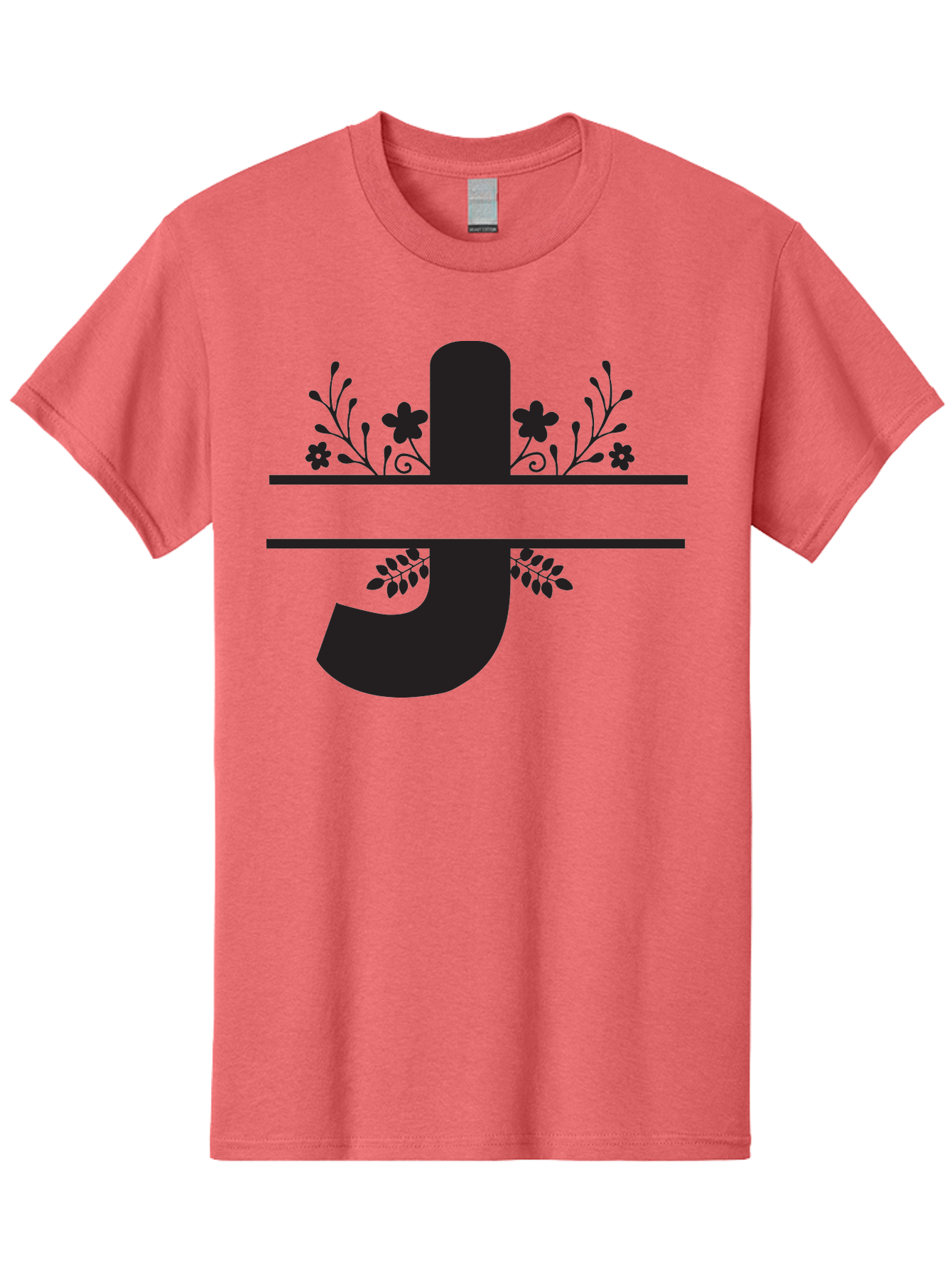 E-Symbol Men'S Graphic Tee, 100% Cotton, Comfortable Casual Summer Wear, Machine Washable, Floral Alphabet, Decorative Letter, Black And Green, Bold Font, Flowers And Leaves, Elegant Design, Stylized Lettering, Unique Typography Aac666 25