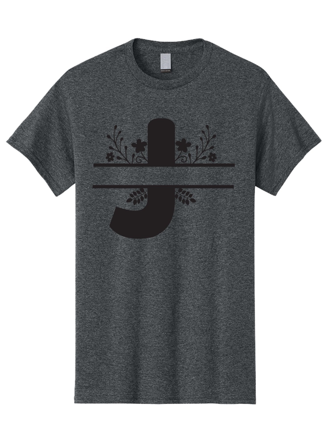 E-Symbol Men'S Graphic Tee, 100% Cotton, Comfortable Casual Summer Wear, Machine Washable, Floral Alphabet, Decorative Letter, Black And Green, Bold Font, Flowers And Leaves, Elegant Design, Stylized Lettering, Unique Typography Aac666 10