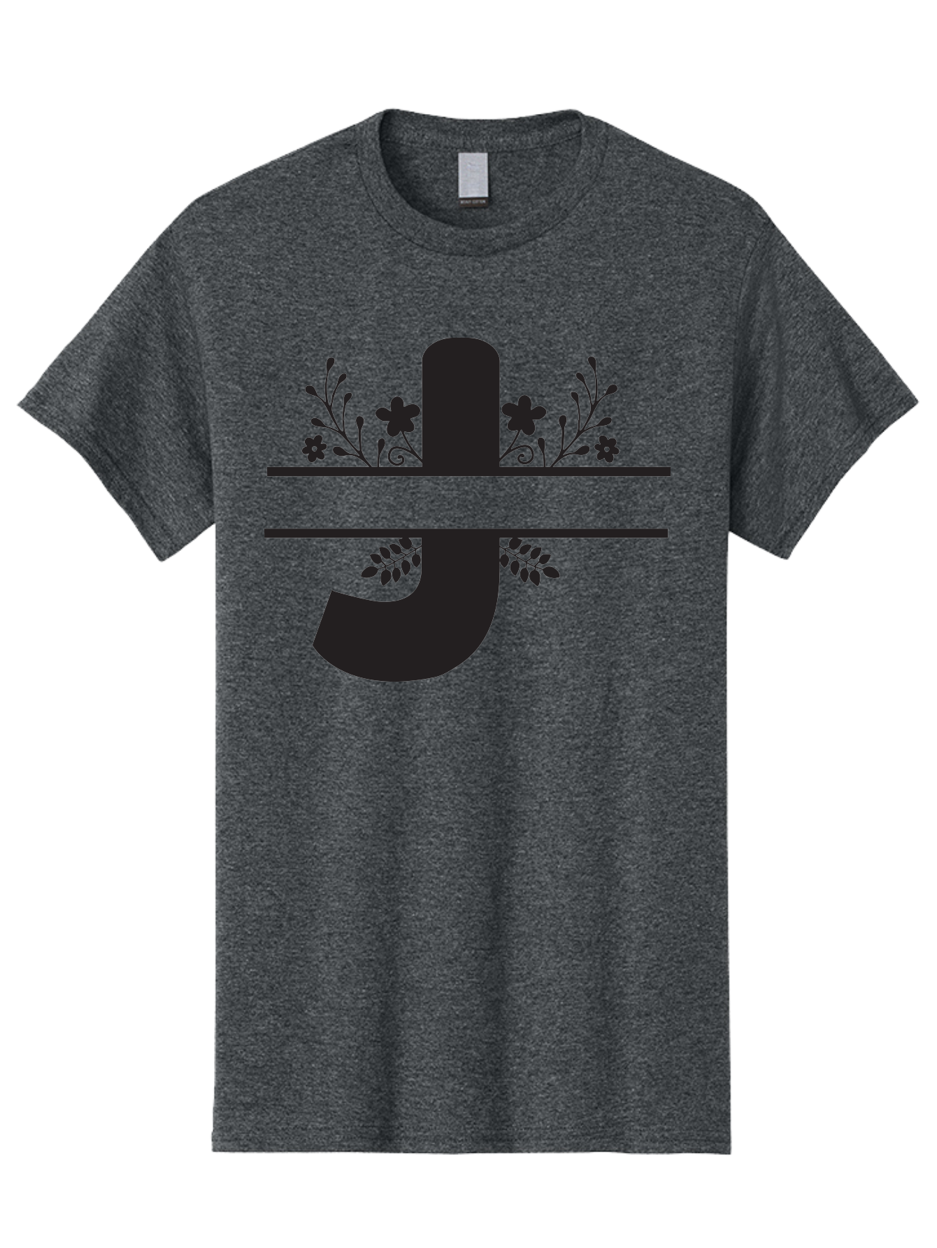 E-Symbol Men'S Graphic Tee, 100% Cotton, Comfortable Casual Summer Wear, Machine Washable, Floral Alphabet, Decorative Letter, Black And Green, Bold Font, Flowers And Leaves, Elegant Design, Stylized Lettering, Unique Typography Aac666 27