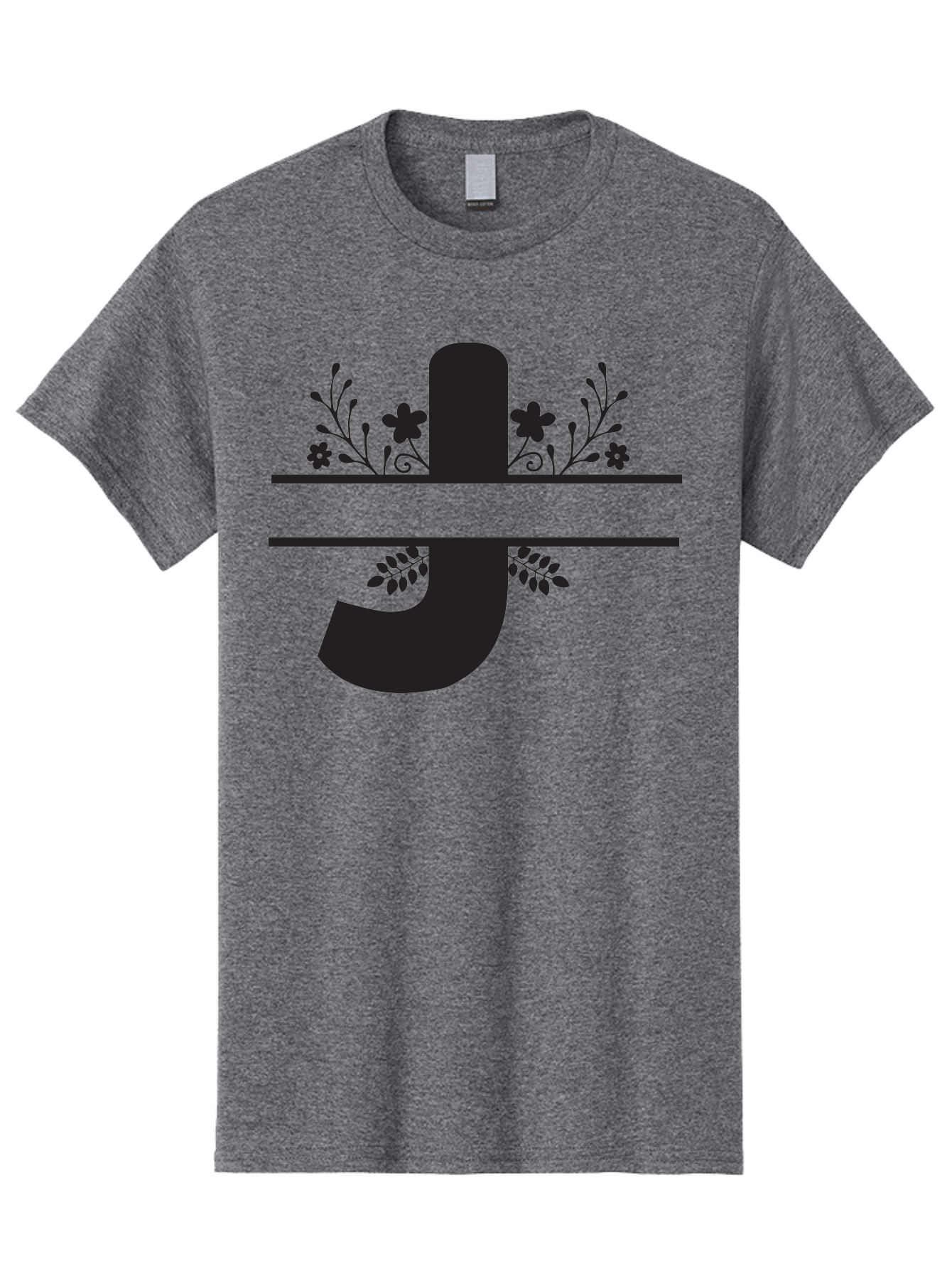 E-Symbol Men'S Graphic Tee, 100% Cotton, Comfortable Casual Summer Wear, Machine Washable, Floral Alphabet, Decorative Letter, Black And Green, Bold Font, Flowers And Leaves, Elegant Design, Stylized Lettering, Unique Typography Aac666 13