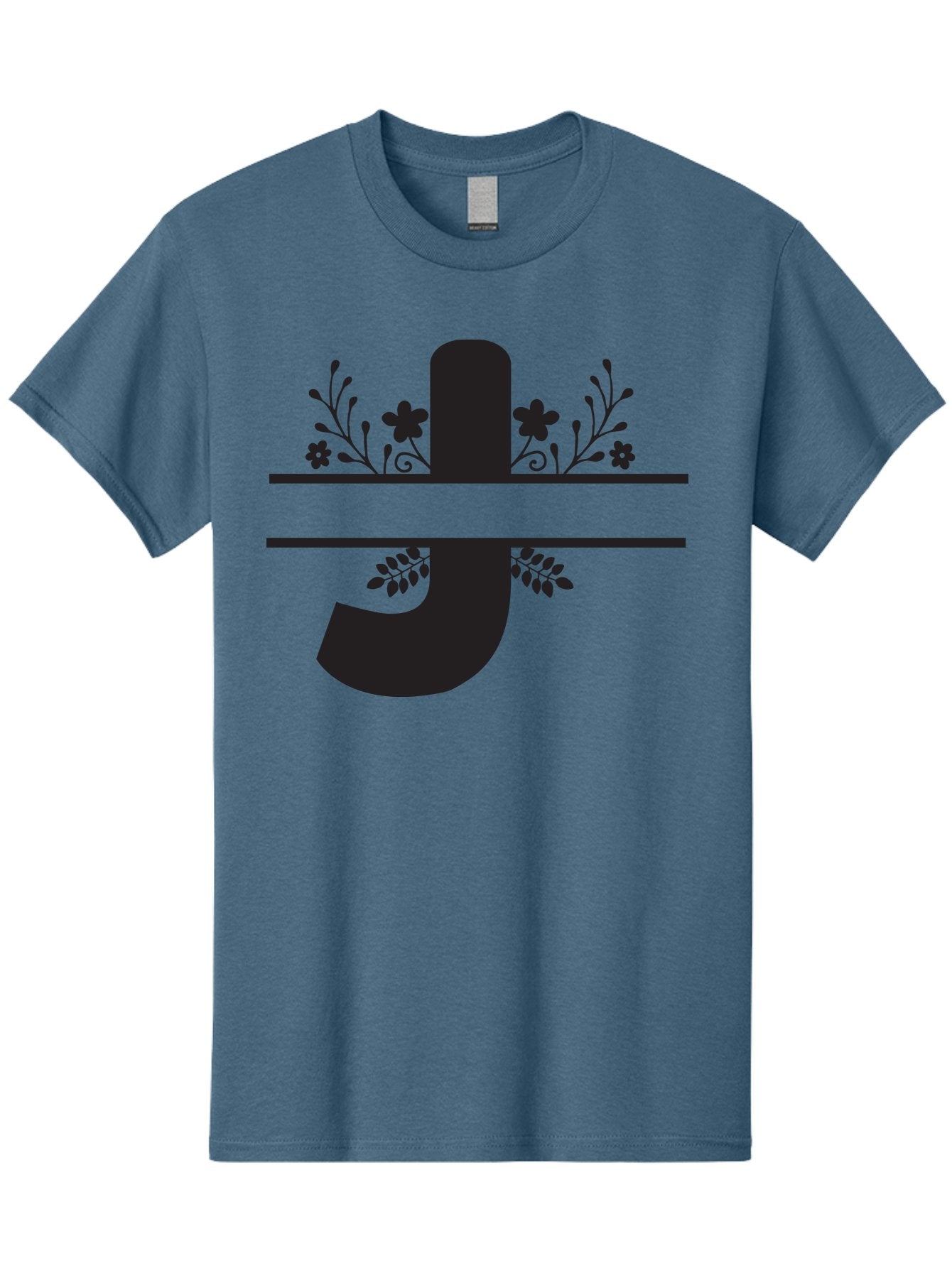 E-Symbol Men'S Graphic Tee, 100% Cotton, Comfortable Casual Summer Wear, Machine Washable, Floral Alphabet, Decorative Letter, Black And Green, Bold Font, Flowers And Leaves, Elegant Design, Stylized Lettering, Unique Typography Aac666 15