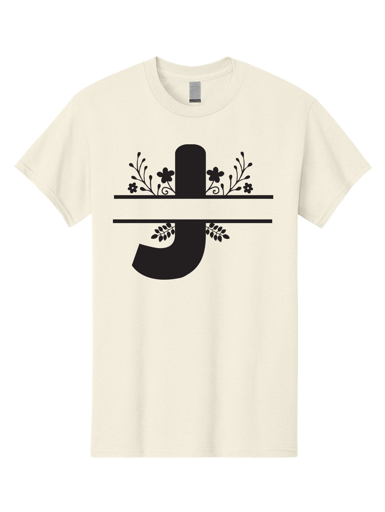 E-Symbol Men'S Graphic Tee, 100% Cotton, Comfortable Casual Summer Wear, Machine Washable, Floral Alphabet, Decorative Letter, Black And Green, Bold Font, Flowers And Leaves, Elegant Design, Stylized Lettering, Unique Typography Aac666 9