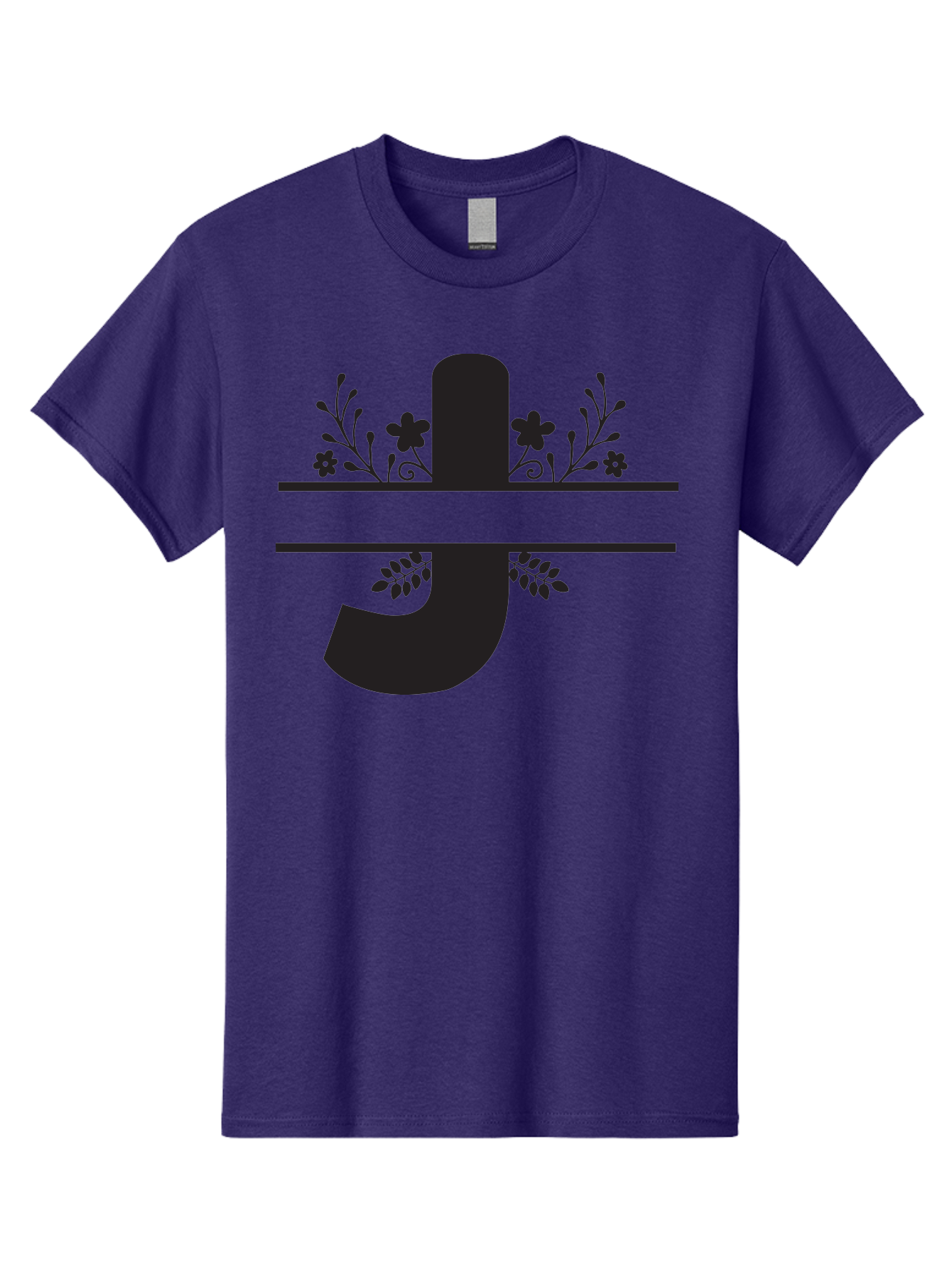 E-Symbol Men'S Graphic Tee, 100% Cotton, Comfortable Casual Summer Wear, Machine Washable, Floral Alphabet, Decorative Letter, Black And Green, Bold Font, Flowers And Leaves, Elegant Design, Stylized Lettering, Unique Typography Aac666 19