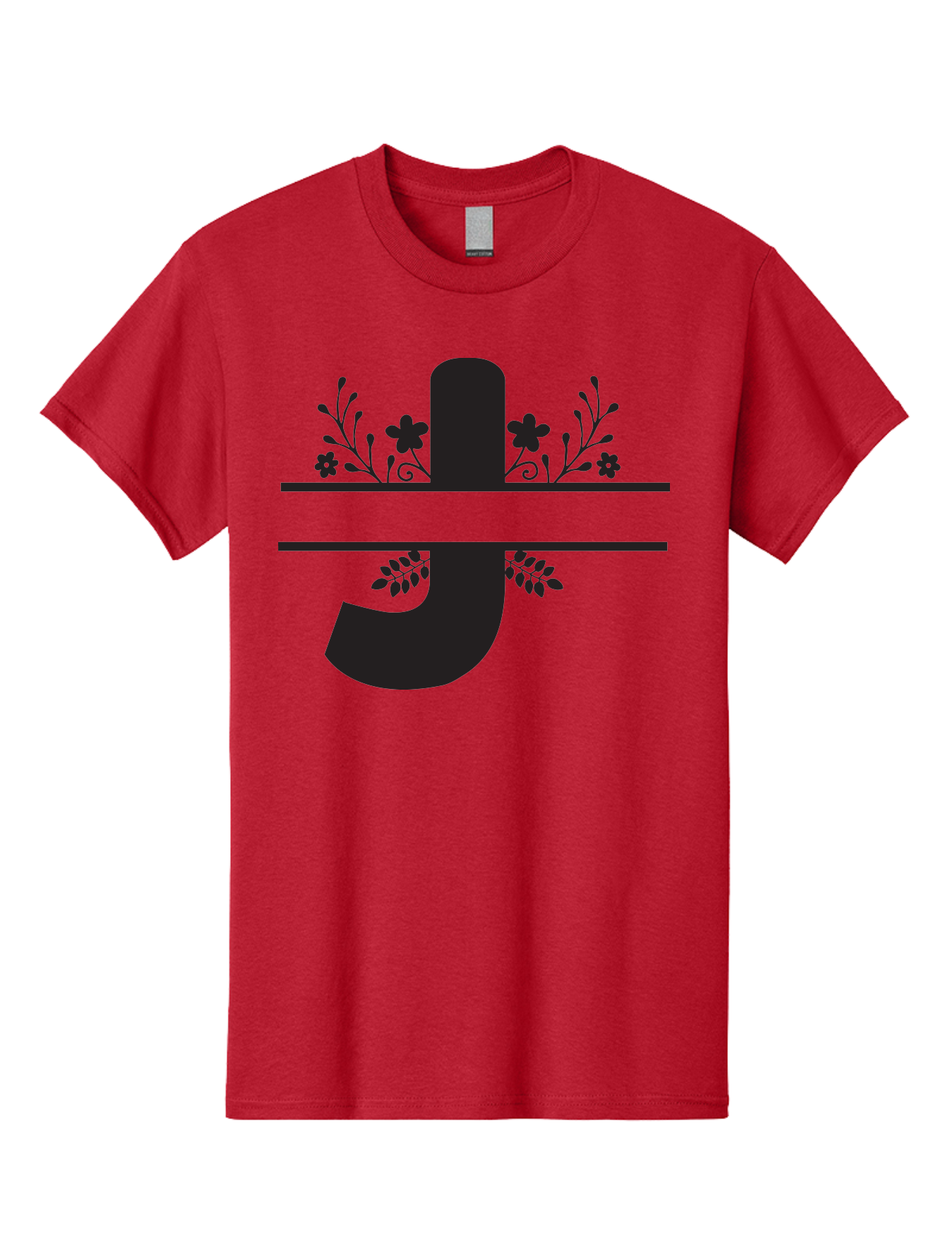 E-Symbol Men'S Graphic Tee, 100% Cotton, Comfortable Casual Summer Wear, Machine Washable, Floral Alphabet, Decorative Letter, Black And Green, Bold Font, Flowers And Leaves, Elegant Design, Stylized Lettering, Unique Typography Aac666 3