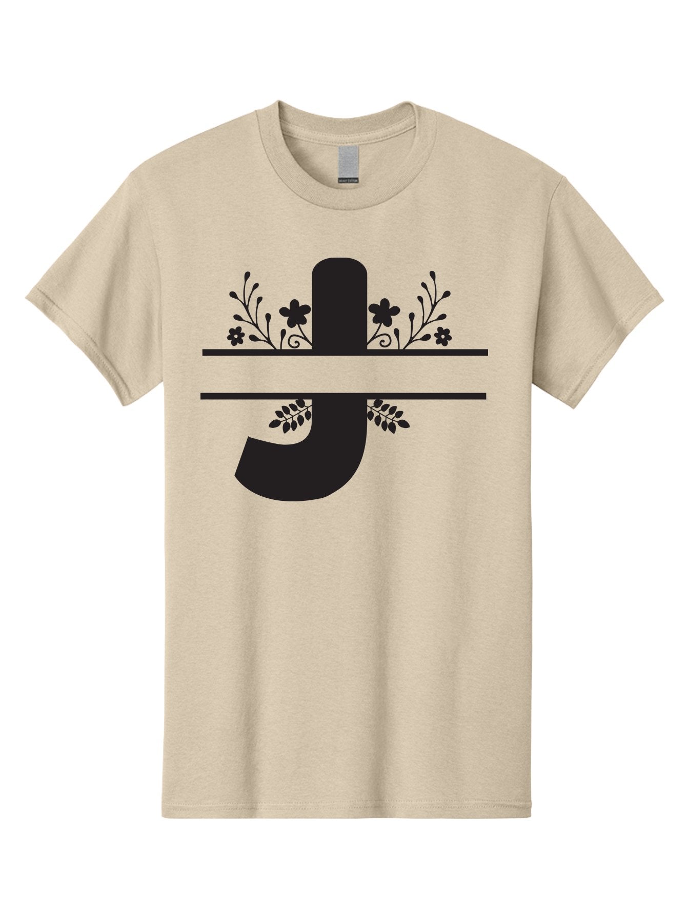 E-Symbol Men'S Graphic Tee, 100% Cotton, Comfortable Casual Summer Wear, Machine Washable, Floral Alphabet, Decorative Letter, Black And Green, Bold Font, Flowers And Leaves, Elegant Design, Stylized Lettering, Unique Typography Aac666 5