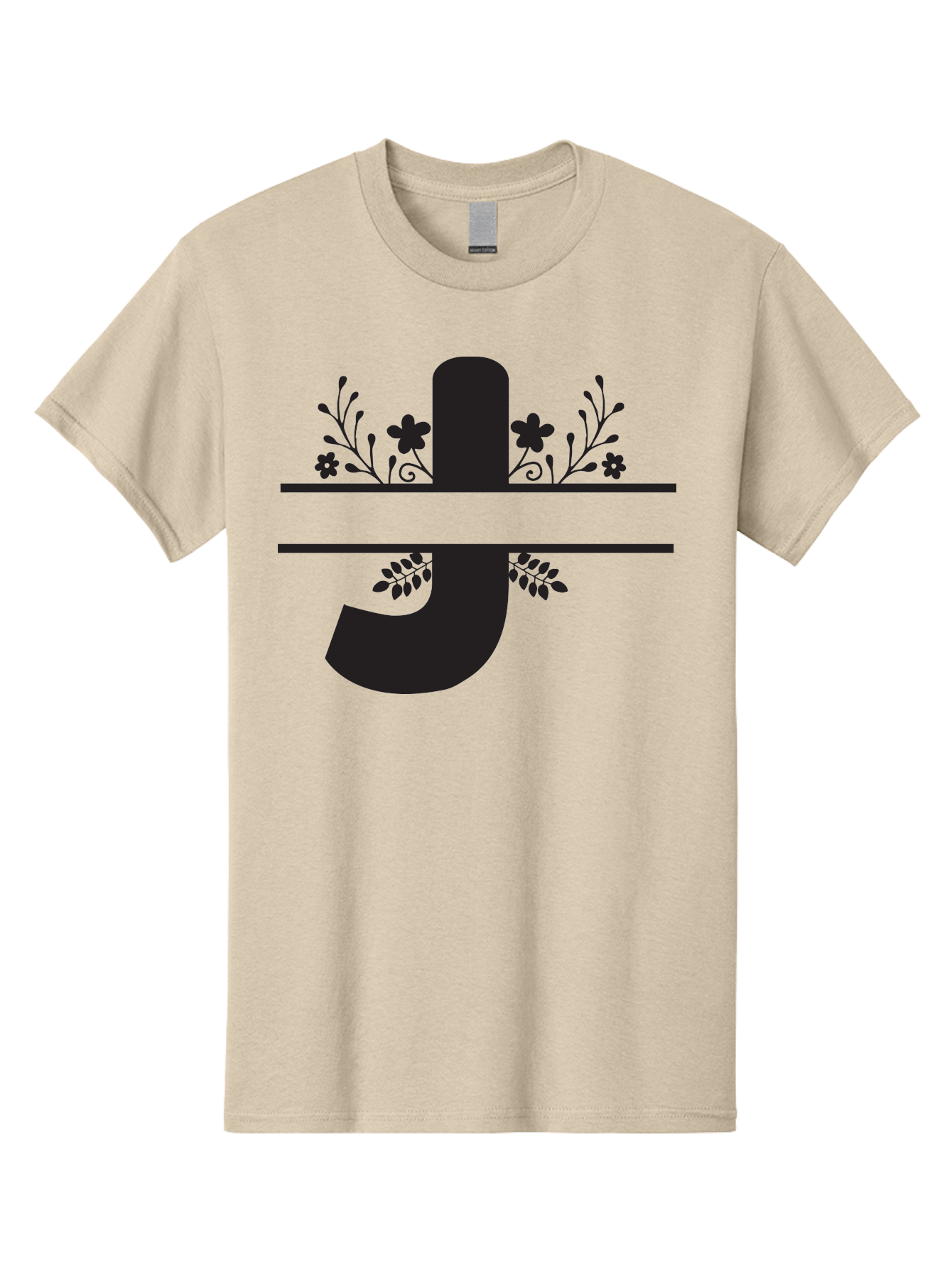E-Symbol Men'S Graphic Tee, 100% Cotton, Comfortable Casual Summer Wear, Machine Washable, Floral Alphabet, Decorative Letter, Black And Green, Bold Font, Flowers And Leaves, Elegant Design, Stylized Lettering, Unique Typography Aac666 15