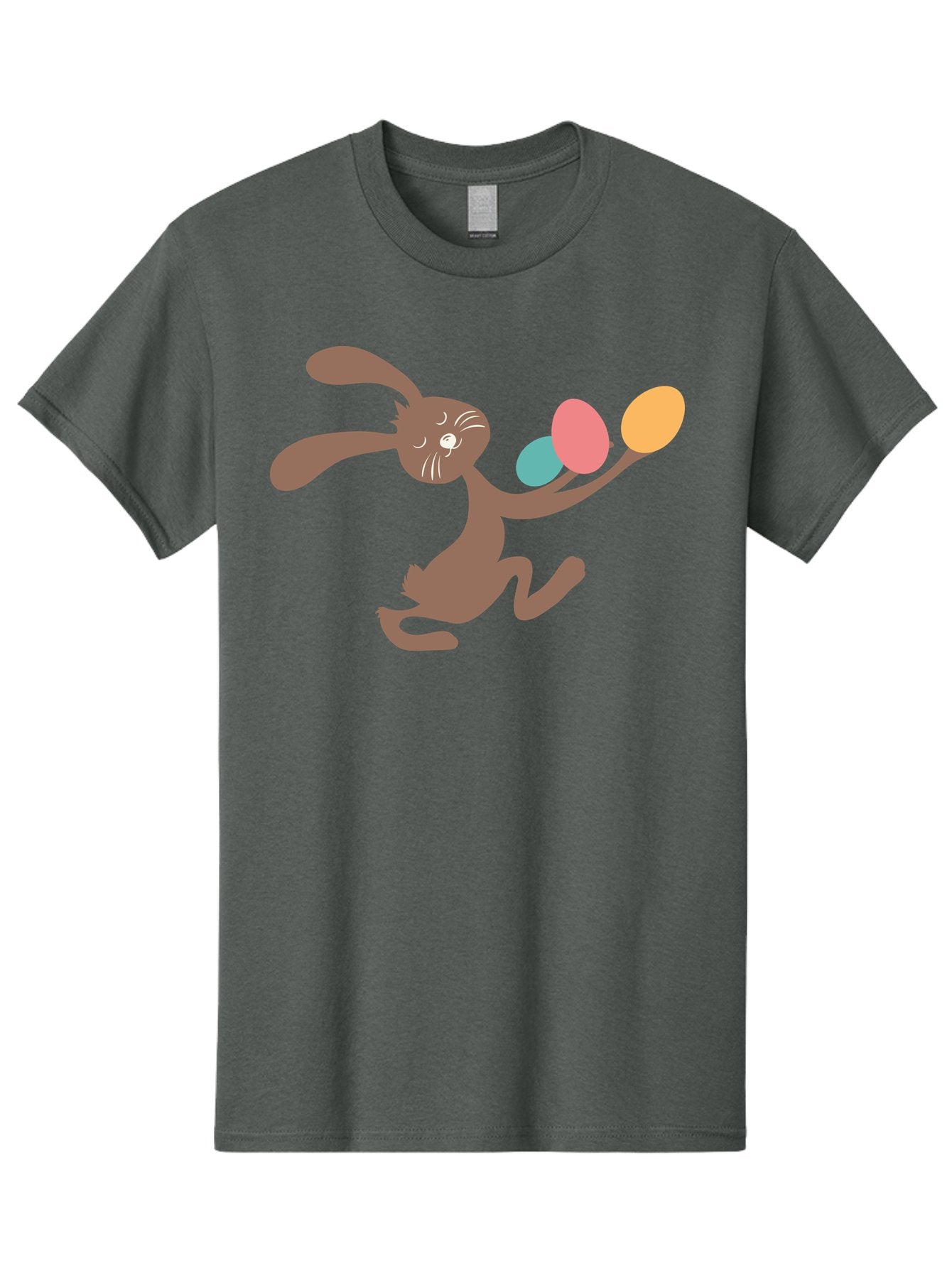 Easter-Bunny Men'S Graphic Tee, 100% Cotton, Comfortable Casual Summer Wear, Machine Washable, Cartoon Bunny, Easter Eggs, Pastel Colors, Playful Rabbit, Spring Celebration, Easter Holiday, Colorful Eggs, Festive Scene Aac668