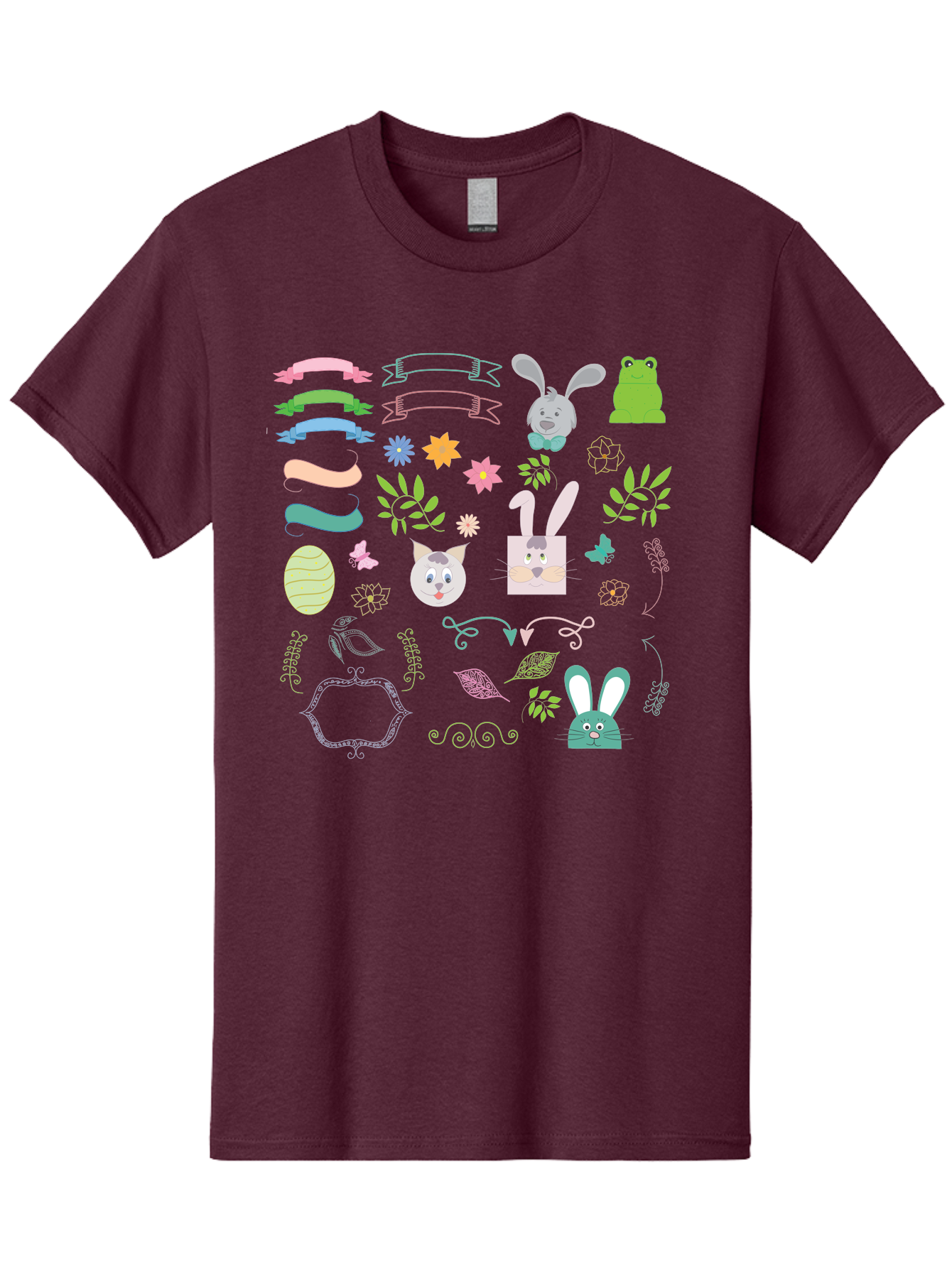 Easter-Clipart Men'S Graphic Tee, 100% Cotton, Comfortable Casual Summer Wear, Machine Washable, Bunny, Easter Eggs, Cat Face, Frog, Flowers, Butterflies, Leaves, Gift Box, Spring Decorations, Pastel Colors, Easter Basket Aac670 15