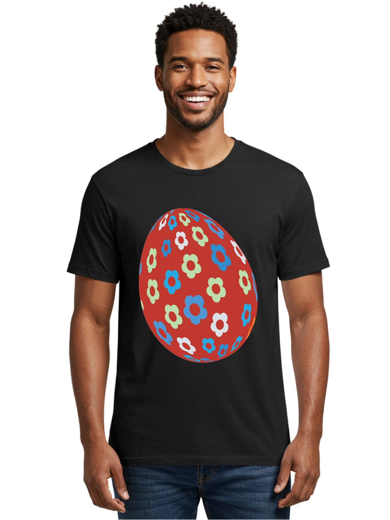 Easter-Egg-1 Men'S Graphic Tee, 100% Cotton, Comfortable Casual Summer Wear, Machine Washable, Easter Egg, Floral Pattern, Colorful Flowers, Red Egg, Blue Flowers, White Flowers, Green Flowers, Festive Design, Spring Theme, Decorated Egg, Aac671 10