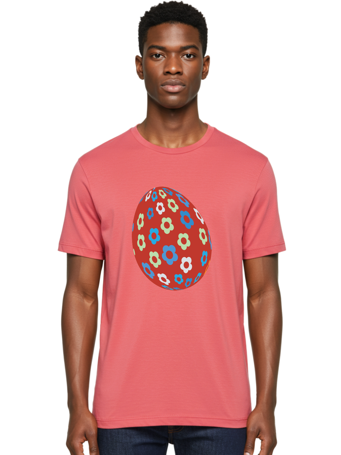 Easter-Egg-1 Men'S Graphic Tee, 100% Cotton, Comfortable Casual Summer Wear, Machine Washable, Easter Egg, Floral Pattern, Colorful Flowers, Red Egg, Blue Flowers, White Flowers, Green Flowers, Festive Design, Spring Theme, Decorated Egg, Aac671 4