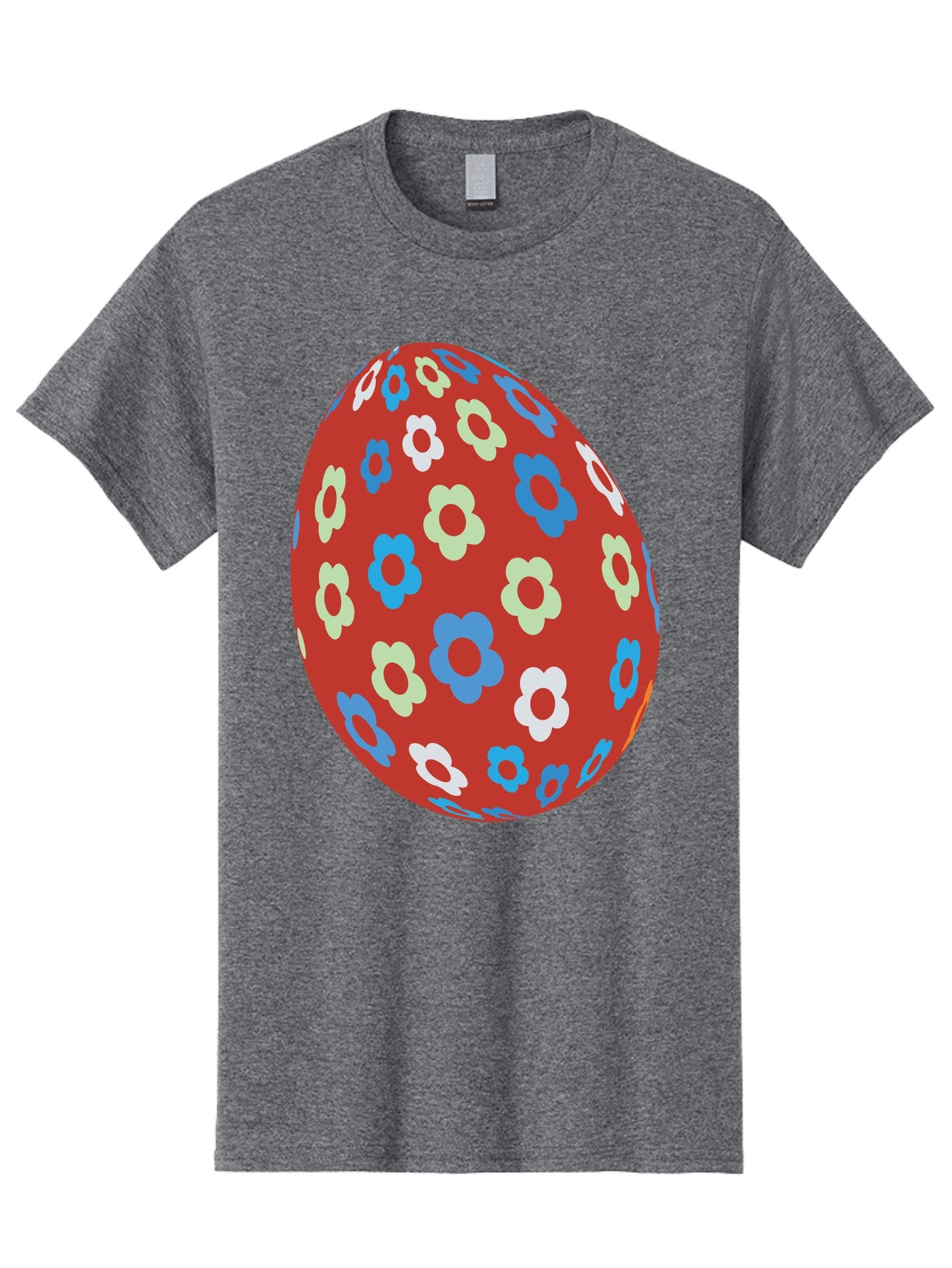 Easter-Egg-1 Men'S Graphic Tee, 100% Cotton, Comfortable Casual Summer Wear, Machine Washable, Easter Egg, Floral Pattern, Colorful Flowers, Red Egg, Blue Flowers, White Flowers, Green Flowers, Festive Design, Spring Theme, Decorated Egg, Aac671 4