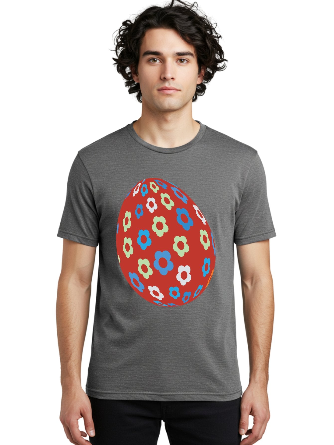 Easter-Egg-1 Men'S Graphic Tee, 100% Cotton, Comfortable Casual Summer Wear, Machine Washable, Easter Egg, Floral Pattern, Colorful Flowers, Red Egg, Blue Flowers, White Flowers, Green Flowers, Festive Design, Spring Theme, Decorated Egg, Aac671 18