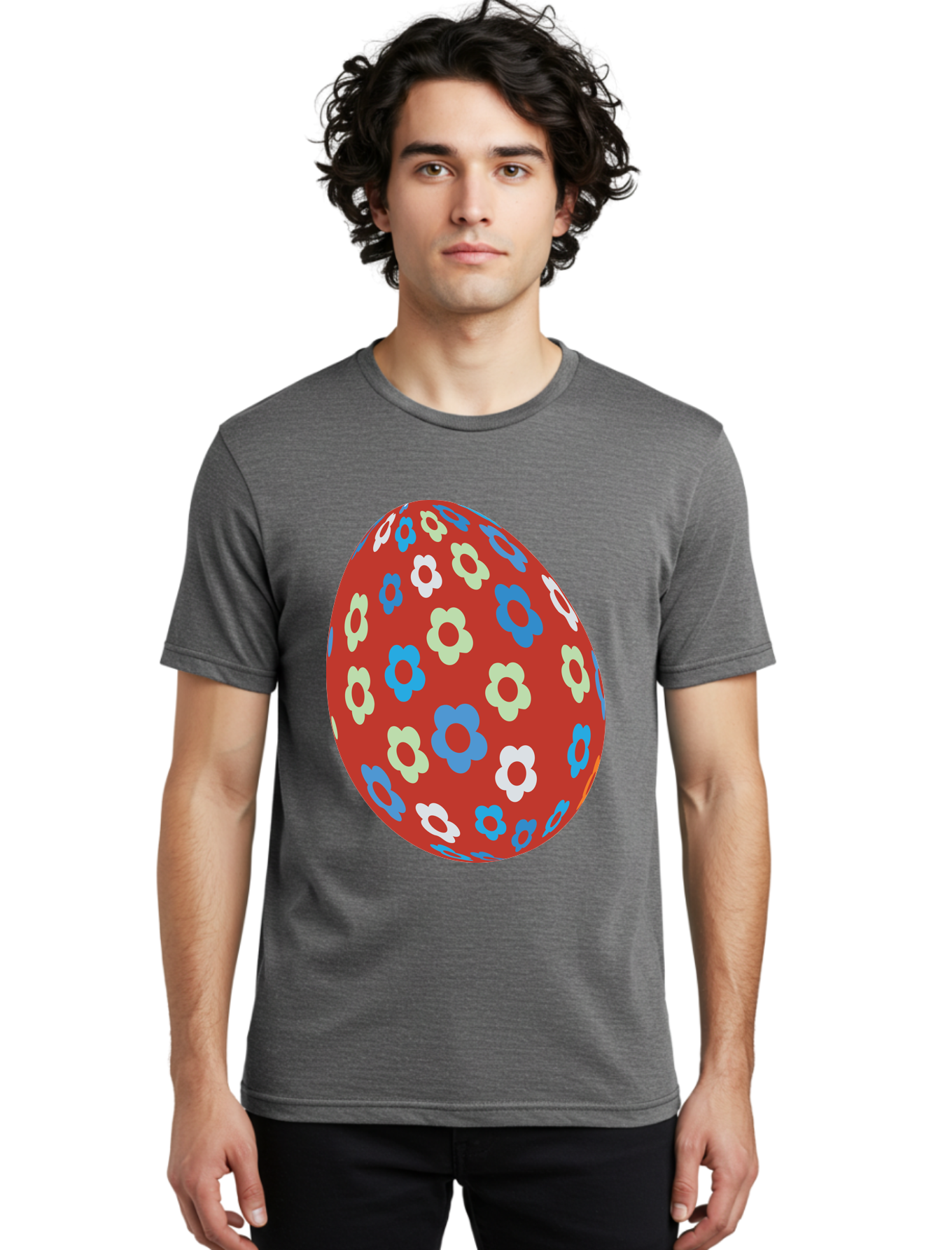 Easter-Egg-1 Men'S Graphic Tee, 100% Cotton, Comfortable Casual Summer Wear, Machine Washable, Easter Egg, Floral Pattern, Colorful Flowers, Red Egg, Blue Flowers, White Flowers, Green Flowers, Festive Design, Spring Theme, Decorated Egg, Aac671 24