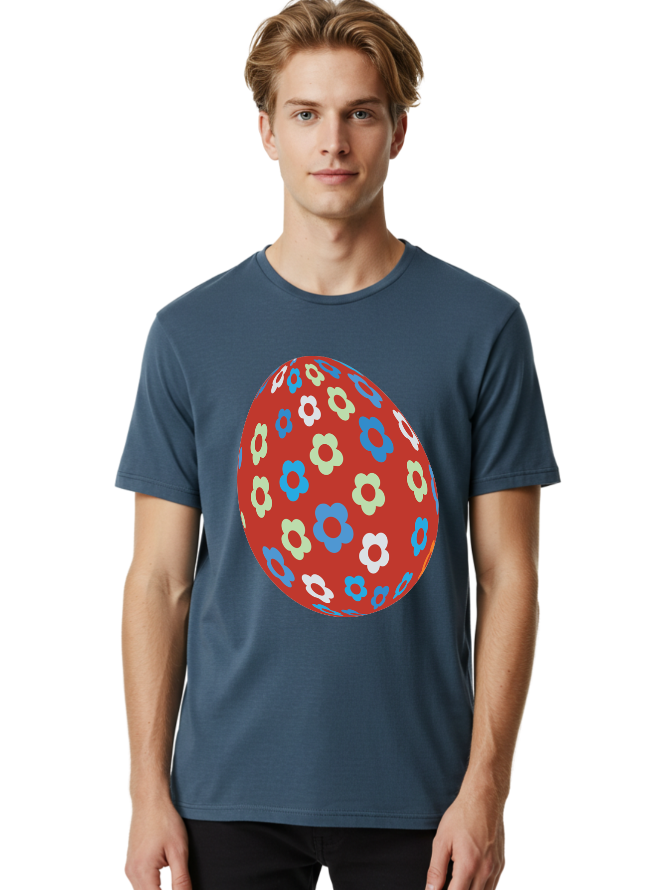 Easter-Egg-1 Men'S Graphic Tee, 100% Cotton, Comfortable Casual Summer Wear, Machine Washable, Easter Egg, Floral Pattern, Colorful Flowers, Red Egg, Blue Flowers, White Flowers, Green Flowers, Festive Design, Spring Theme, Decorated Egg, Aac671 12