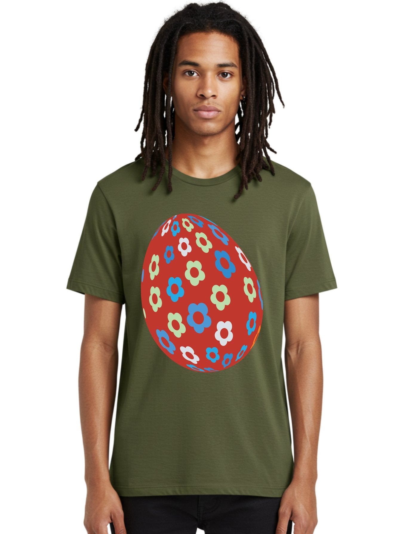 Easter-Egg-1 Men'S Graphic Tee, 100% Cotton, Comfortable Casual Summer Wear, Machine Washable, Easter Egg, Floral Pattern, Colorful Flowers, Red Egg, Blue Flowers, White Flowers, Green Flowers, Festive Design, Spring Theme, Decorated Egg, Aac671 16