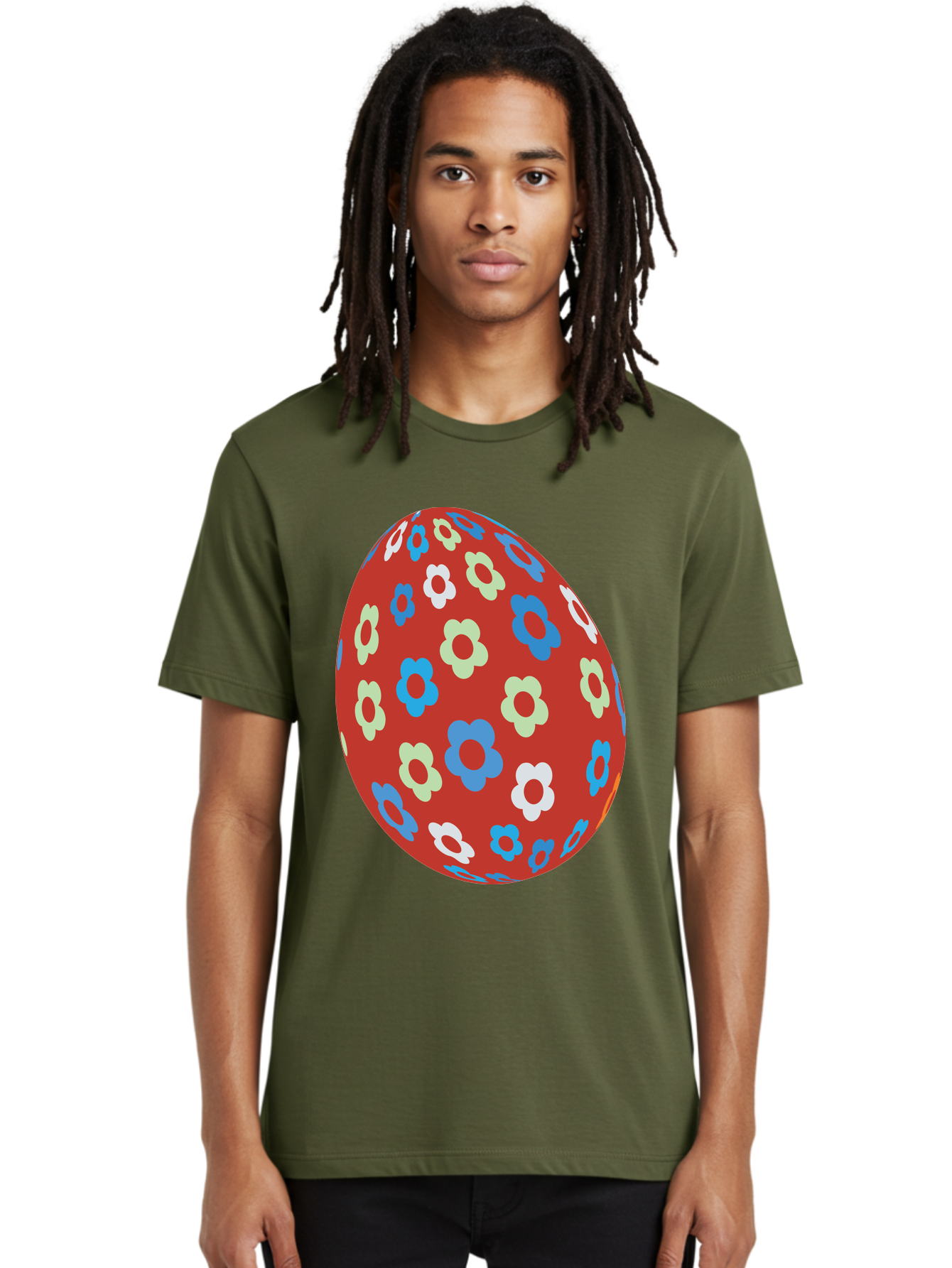 Easter-Egg-1 Men'S Graphic Tee, 100% Cotton, Comfortable Casual Summer Wear, Machine Washable, Easter Egg, Floral Pattern, Colorful Flowers, Red Egg, Blue Flowers, White Flowers, Green Flowers, Festive Design, Spring Theme, Decorated Egg, Aac671 26