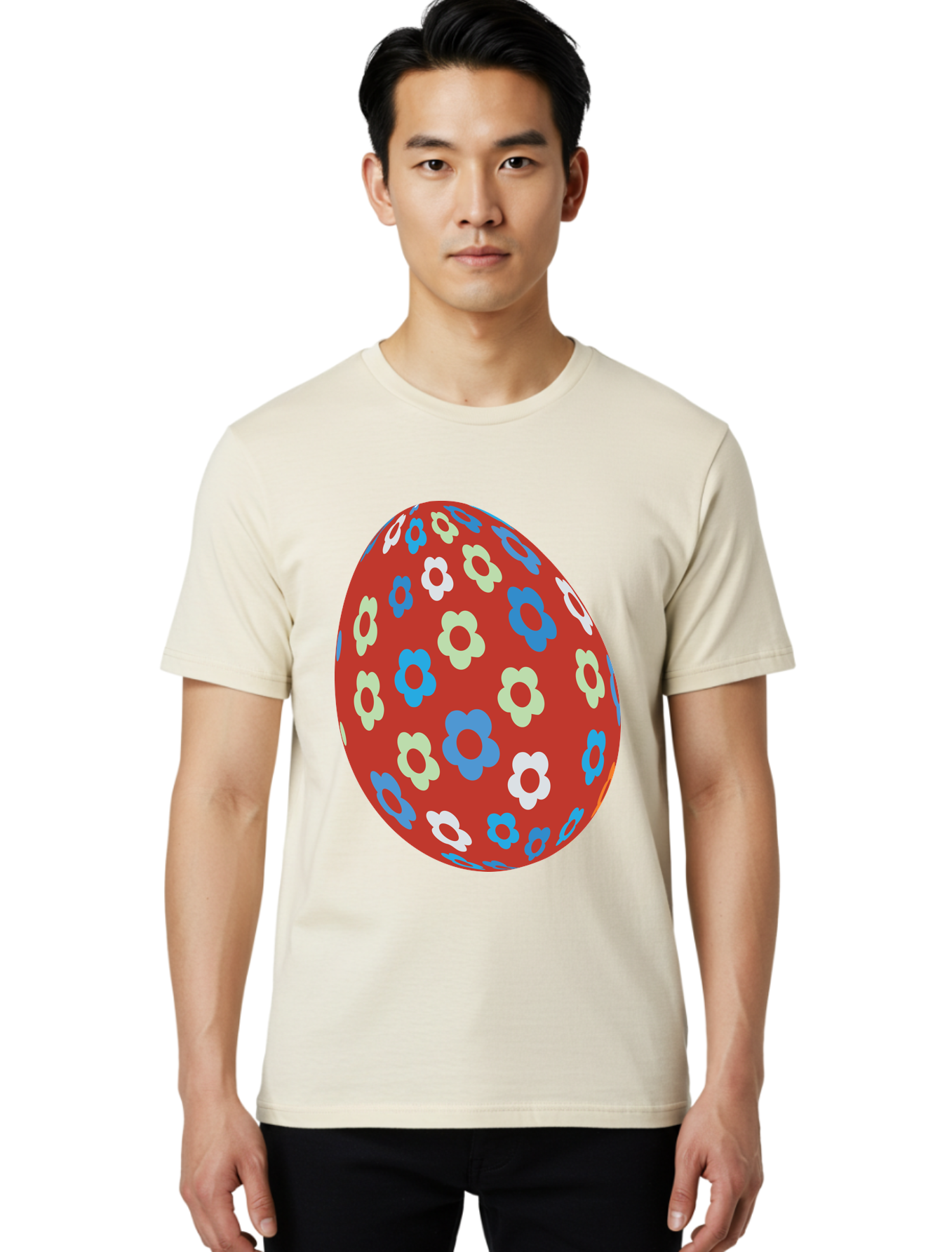 Easter-Egg-1 Men'S Graphic Tee, 100% Cotton, Comfortable Casual Summer Wear, Machine Washable, Easter Egg, Floral Pattern, Colorful Flowers, Red Egg, Blue Flowers, White Flowers, Green Flowers, Festive Design, Spring Theme, Decorated Egg, Aac671 20