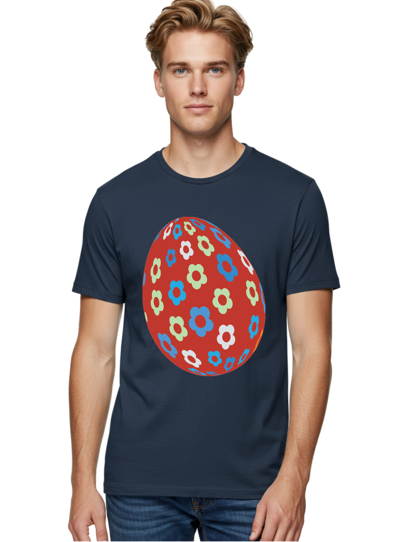 Easter-Egg-1 Men'S Graphic Tee, 100% Cotton, Comfortable Casual Summer Wear, Machine Washable, Easter Egg, Floral Pattern, Colorful Flowers, Red Egg, Blue Flowers, White Flowers, Green Flowers, Festive Design, Spring Theme, Decorated Egg, Aac671 6