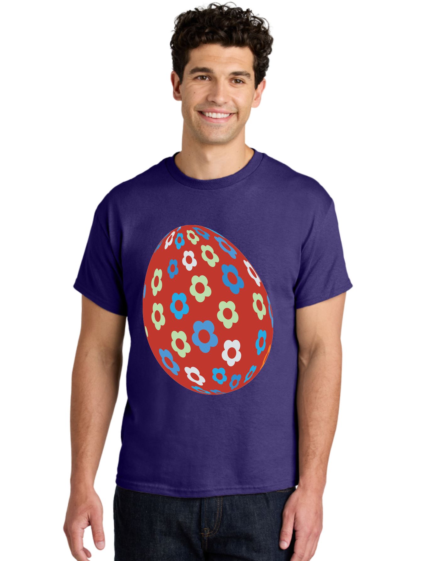 Easter-Egg-1 Men'S Graphic Tee, 100% Cotton, Comfortable Casual Summer Wear, Machine Washable, Easter Egg, Floral Pattern, Colorful Flowers, Red Egg, Blue Flowers, White Flowers, Green Flowers, Festive Design, Spring Theme, Decorated Egg, Aac671 14