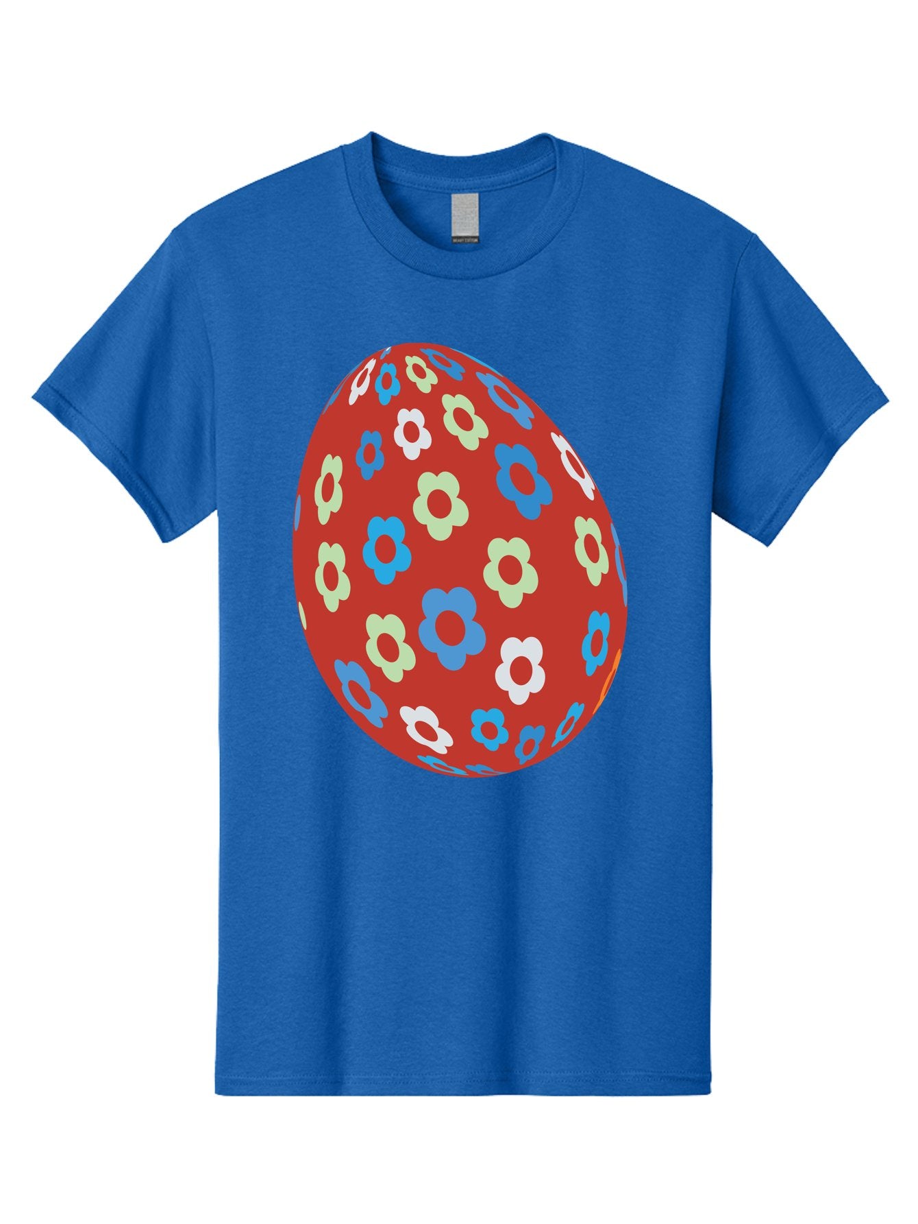 Easter-Egg-1 Men'S Graphic Tee, 100% Cotton, Comfortable Casual Summer Wear, Machine Washable, Easter Egg, Floral Pattern, Colorful Flowers, Red Egg, Blue Flowers, White Flowers, Green Flowers, Festive Design, Spring Theme, Decorated Egg, Aac671