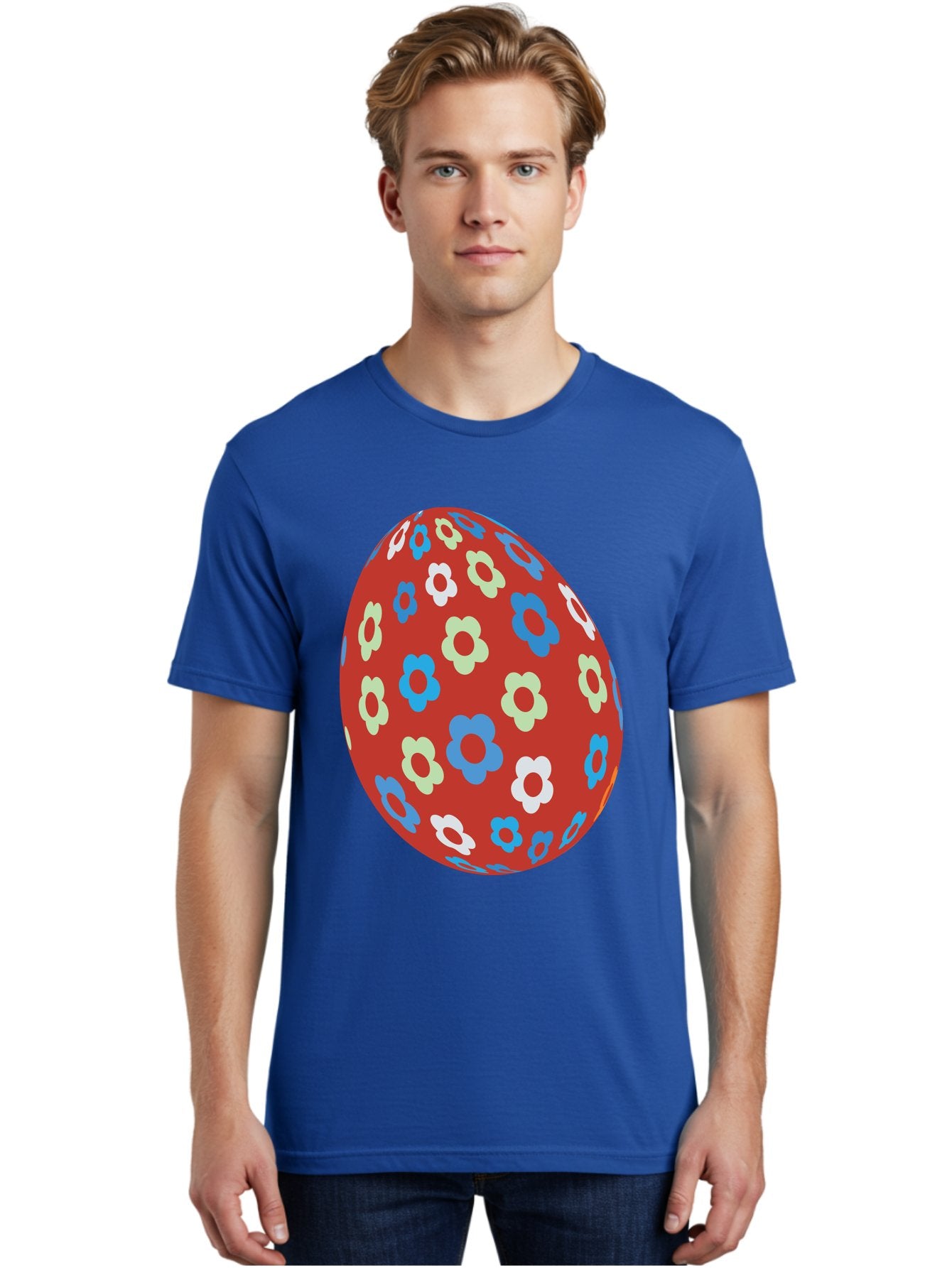 Easter-Egg-1 Men'S Graphic Tee, 100% Cotton, Comfortable Casual Summer Wear, Machine Washable, Easter Egg, Floral Pattern, Colorful Flowers, Red Egg, Blue Flowers, White Flowers, Green Flowers, Festive Design, Spring Theme, Decorated Egg, Aac671 19
