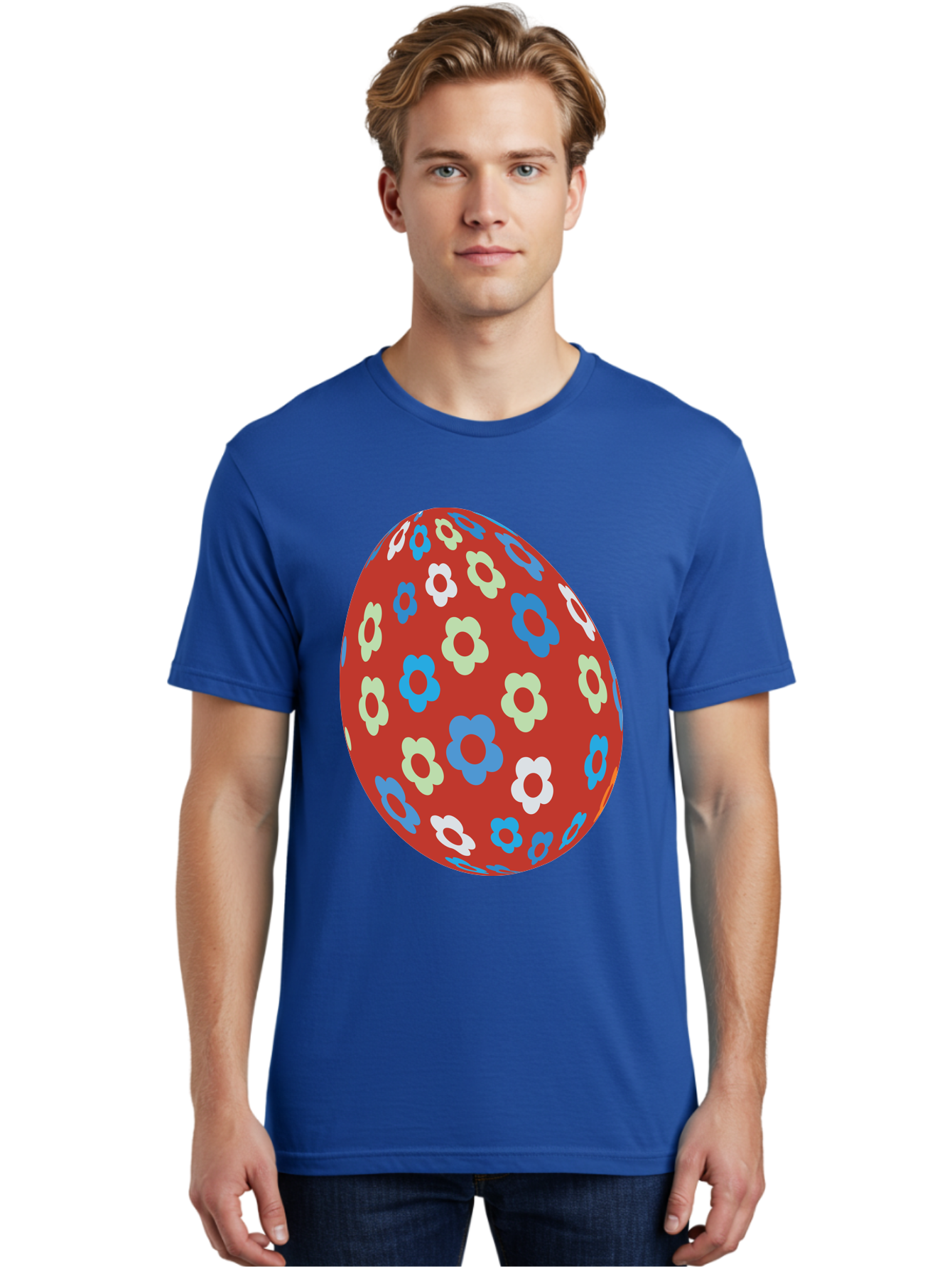 Easter-Egg-1 Men'S Graphic Tee, 100% Cotton, Comfortable Casual Summer Wear, Machine Washable, Easter Egg, Floral Pattern, Colorful Flowers, Red Egg, Blue Flowers, White Flowers, Green Flowers, Festive Design, Spring Theme, Decorated Egg, Aac671 22