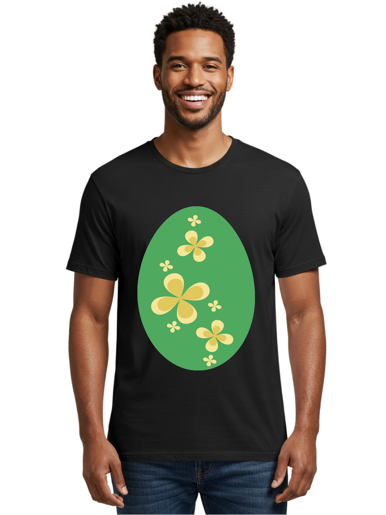 Easter-Egg-2 Men'S Graphic Tee, 100% Cotton, Comfortable Casual Summer Wear, Machine Washable, Easter Egg, Floral Pattern, Yellow Flowers, Oval Shape, Decorative Design, Spring Theme, Easter Decoration, Floral Motif, Pastel Colors Aac672 12