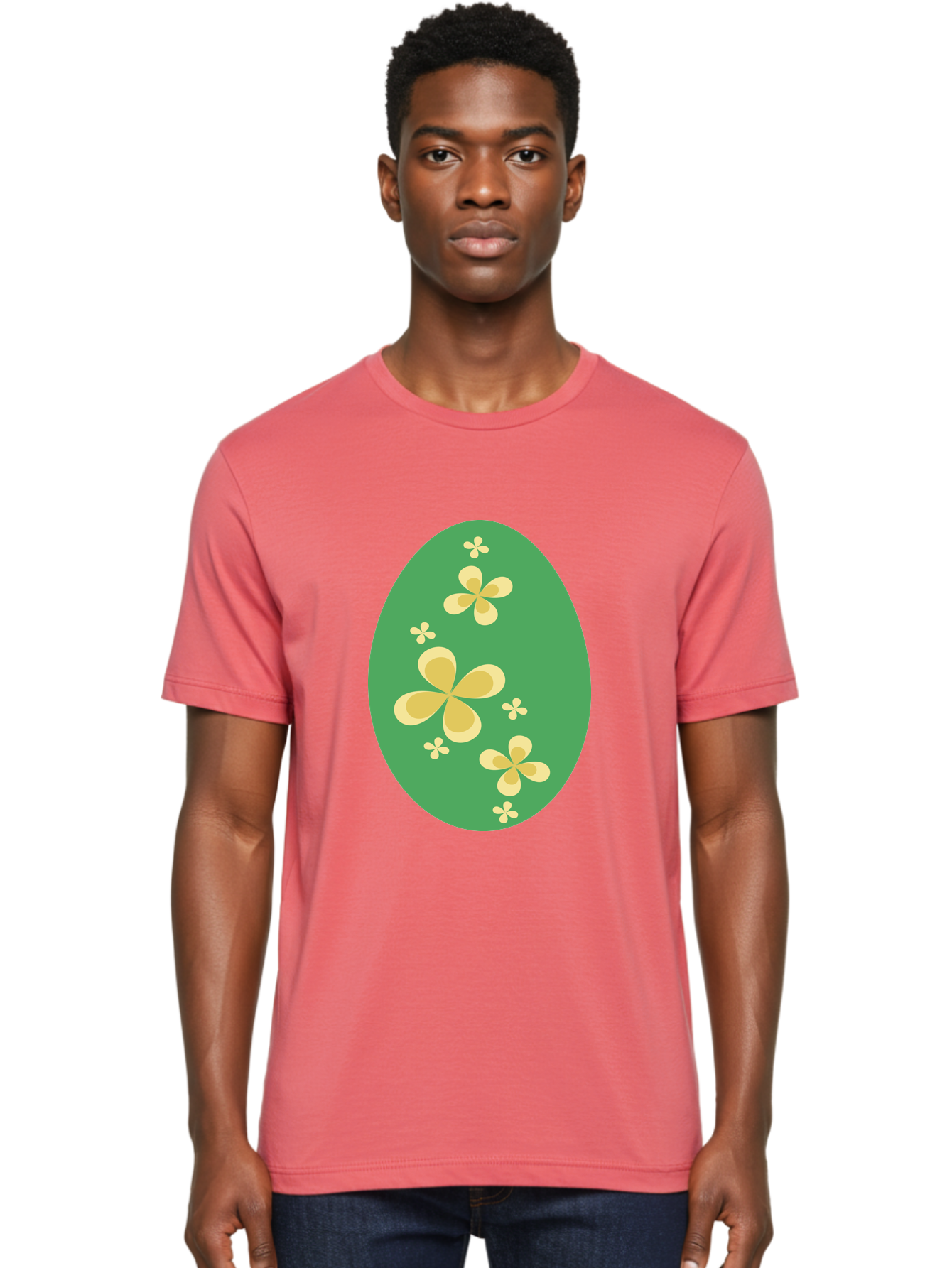 Easter-Egg-2 Men'S Graphic Tee, 100% Cotton, Comfortable Casual Summer Wear, Machine Washable, Easter Egg, Floral Pattern, Yellow Flowers, Oval Shape, Decorative Design, Spring Theme, Easter Decoration, Floral Motif, Pastel Colors Aac672 10