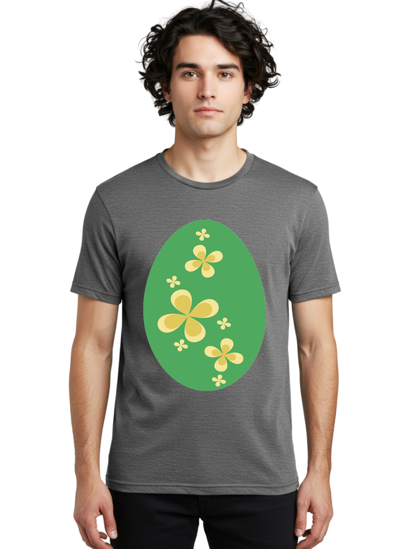 Easter-Egg-2 Men'S Graphic Tee, 100% Cotton, Comfortable Casual Summer Wear, Machine Washable, Easter Egg, Floral Pattern, Yellow Flowers, Oval Shape, Decorative Design, Spring Theme, Easter Decoration, Floral Motif, Pastel Colors Aac672 4