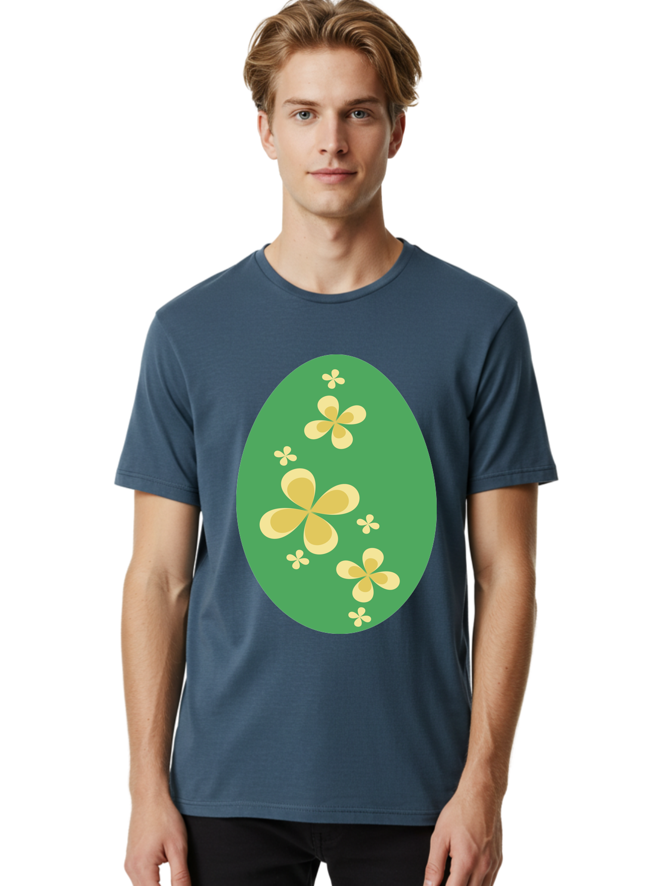 Easter-Egg-2 Men'S Graphic Tee, 100% Cotton, Comfortable Casual Summer Wear, Machine Washable, Easter Egg, Floral Pattern, Yellow Flowers, Oval Shape, Decorative Design, Spring Theme, Easter Decoration, Floral Motif, Pastel Colors Aac672 8