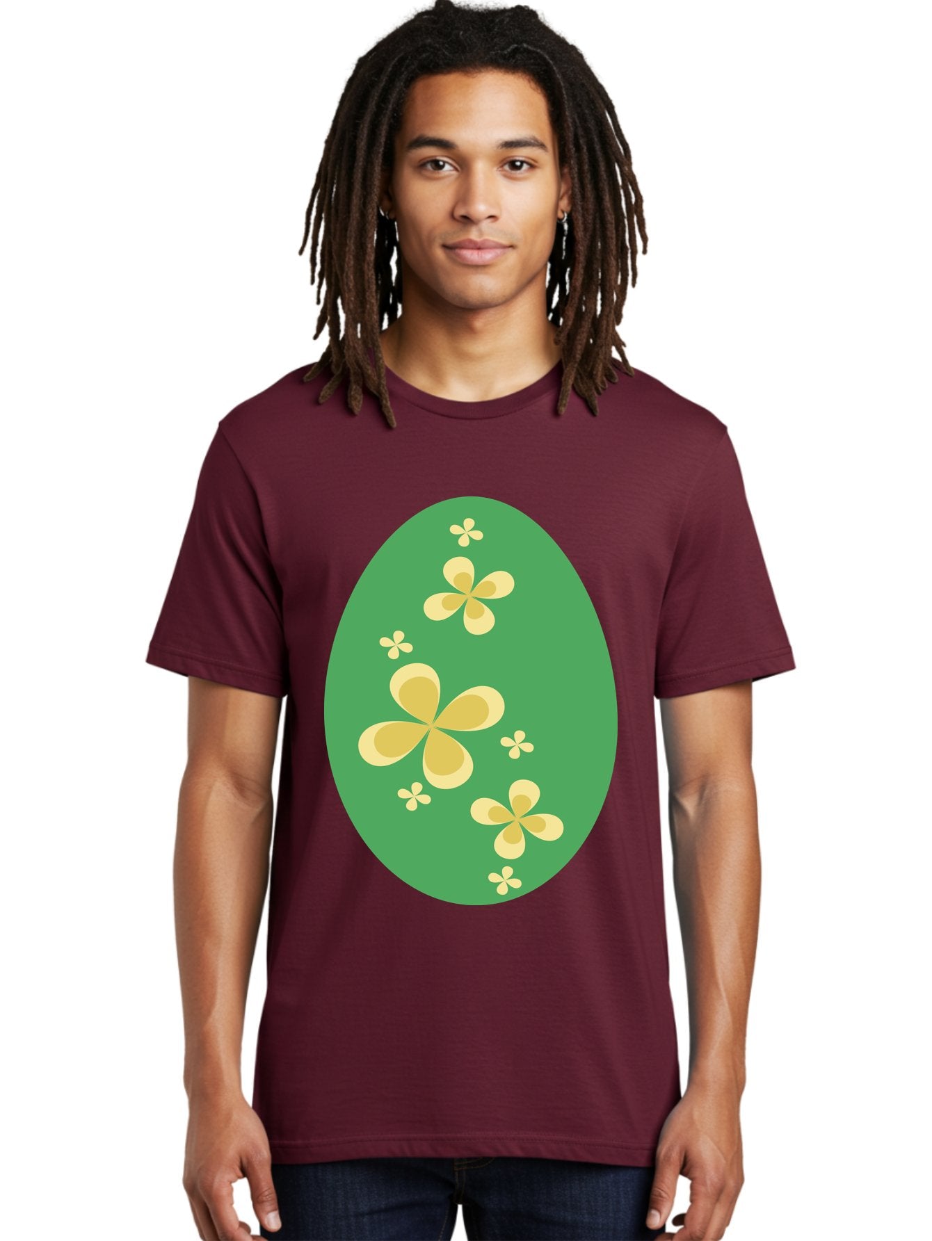 Easter-Egg-2 Men'S Graphic Tee, 100% Cotton, Comfortable Casual Summer Wear, Machine Washable, Easter Egg, Floral Pattern, Yellow Flowers, Oval Shape, Decorative Design, Spring Theme, Easter Decoration, Floral Motif, Pastel Colors Aac672 21