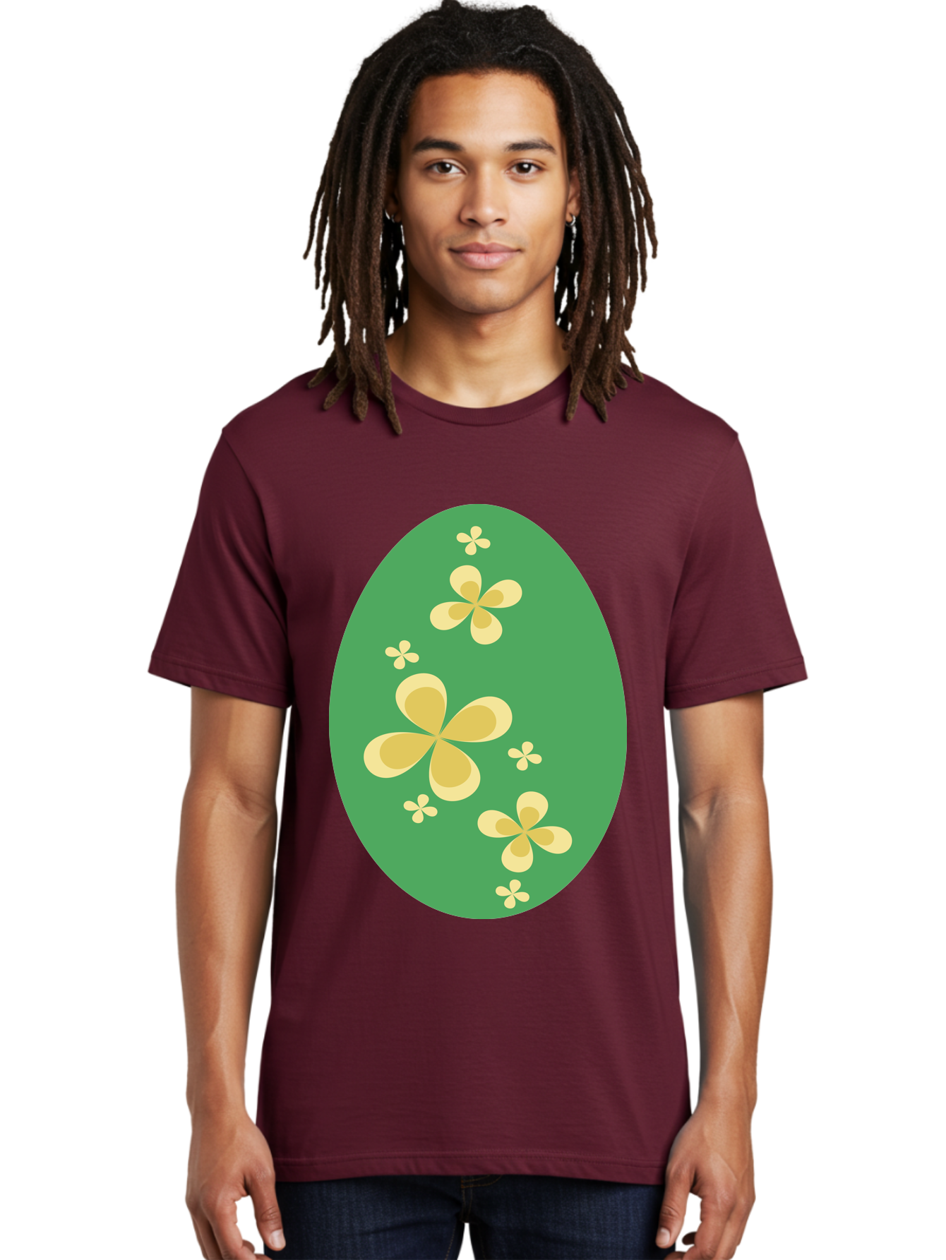 Easter-Egg-2 Men'S Graphic Tee, 100% Cotton, Comfortable Casual Summer Wear, Machine Washable, Easter Egg, Floral Pattern, Yellow Flowers, Oval Shape, Decorative Design, Spring Theme, Easter Decoration, Floral Motif, Pastel Colors Aac672 20