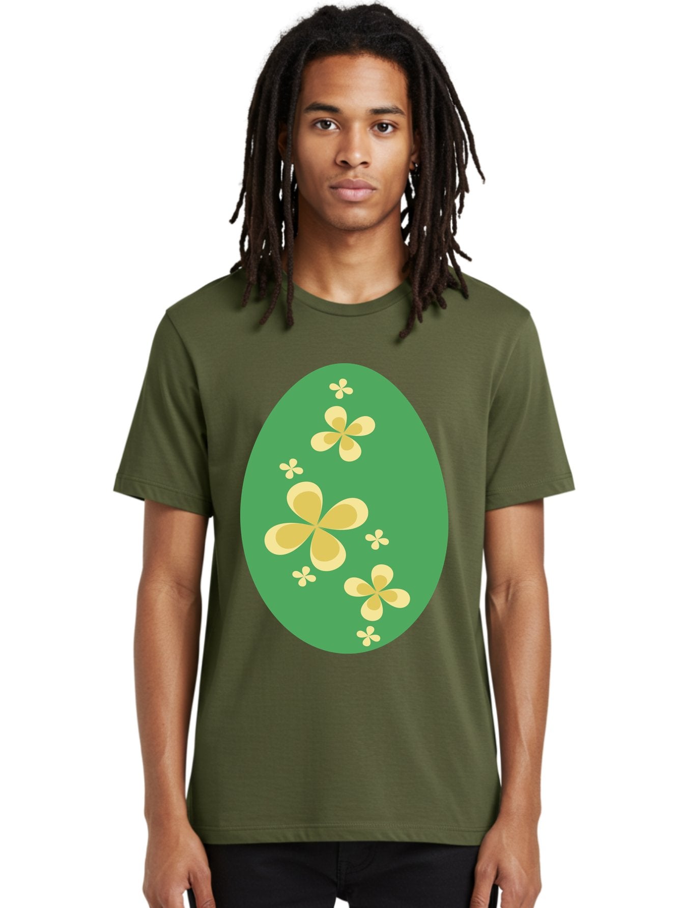 Easter-Egg-2 Men'S Graphic Tee, 100% Cotton, Comfortable Casual Summer Wear, Machine Washable, Easter Egg, Floral Pattern, Yellow Flowers, Oval Shape, Decorative Design, Spring Theme, Easter Decoration, Floral Motif, Pastel Colors Aac672 16