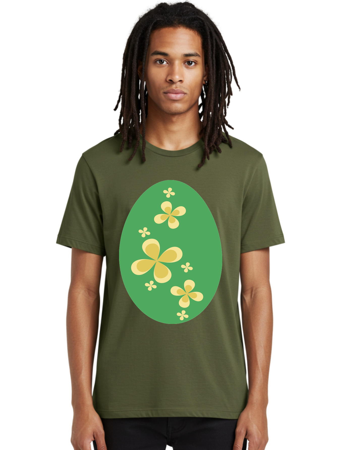 Easter-Egg-2 Men'S Graphic Tee, 100% Cotton, Comfortable Casual Summer Wear, Machine Washable, Easter Egg, Floral Pattern, Yellow Flowers, Oval Shape, Decorative Design, Spring Theme, Easter Decoration, Floral Motif, Pastel Colors Aac672 26