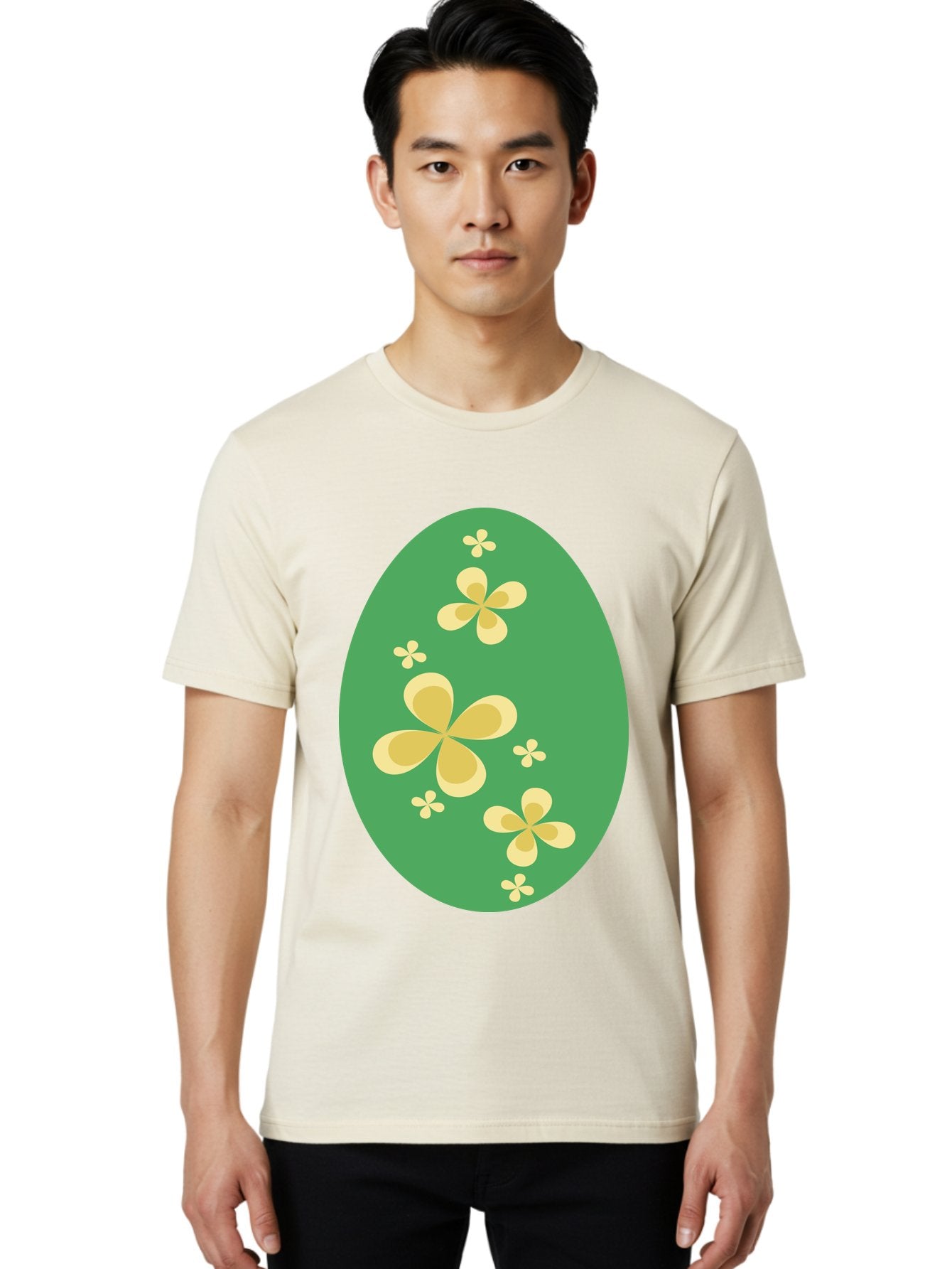 Easter-Egg-2 Men'S Graphic Tee, 100% Cotton, Comfortable Casual Summer Wear, Machine Washable, Easter Egg, Floral Pattern, Yellow Flowers, Oval Shape, Decorative Design, Spring Theme, Easter Decoration, Floral Motif, Pastel Colors Aac672 28